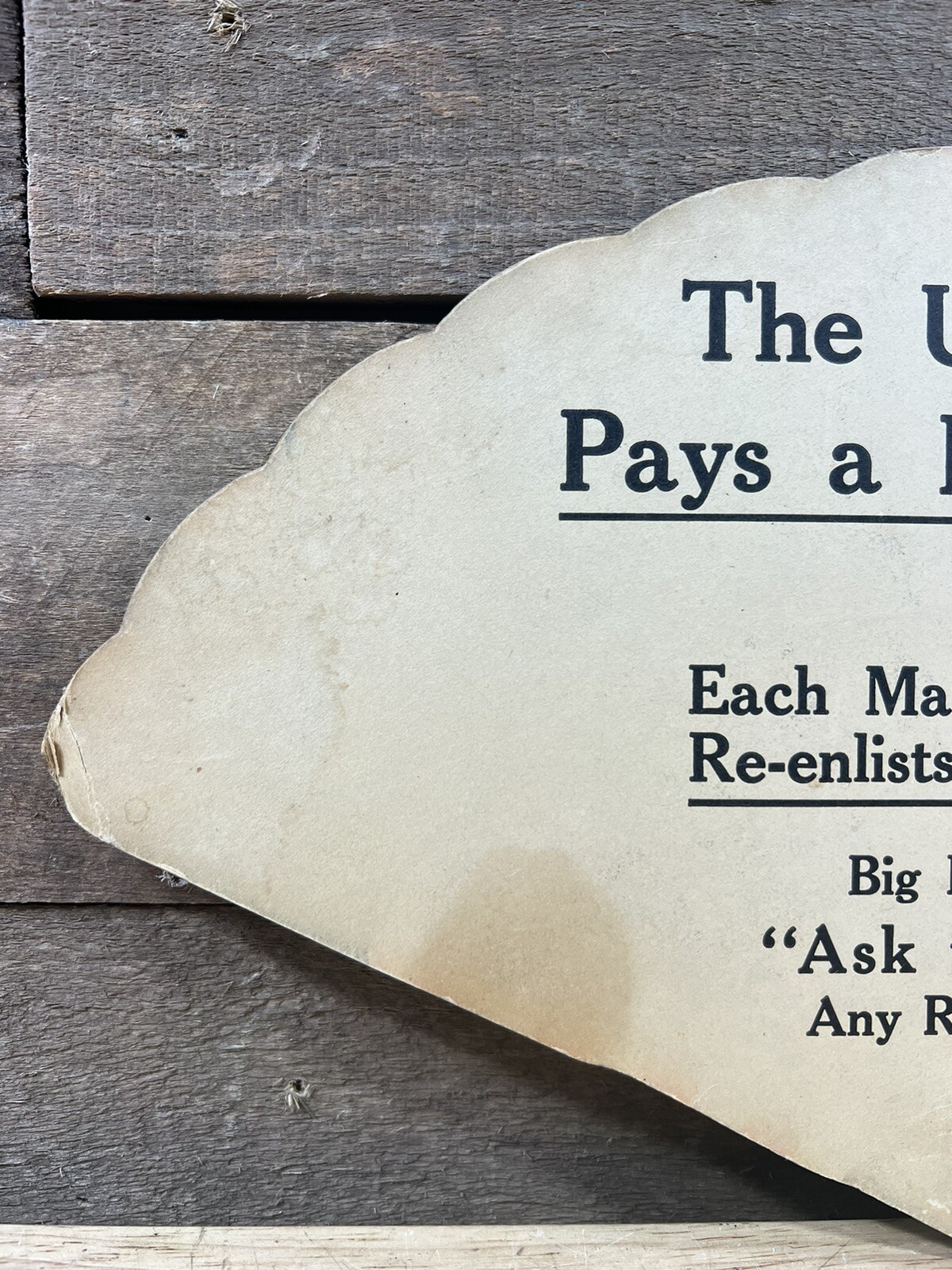 Vintage U.S. Army Bonus Enlistment Cardboard Advertising Fan