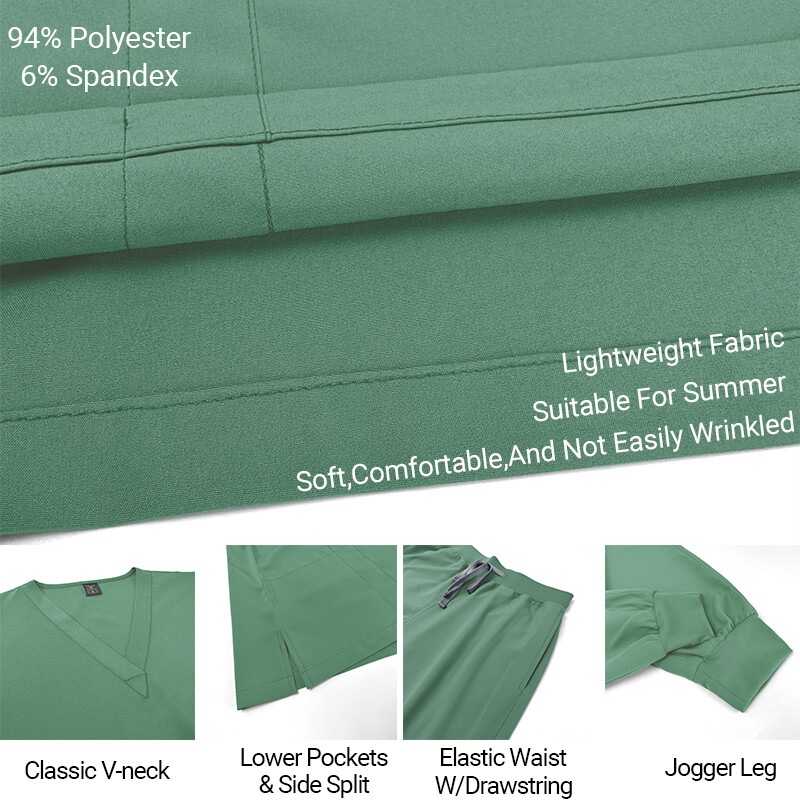 Stretch Medical Nurse Scrub Uniform Women Scrub Set V-Neck Top Jogger Pants
