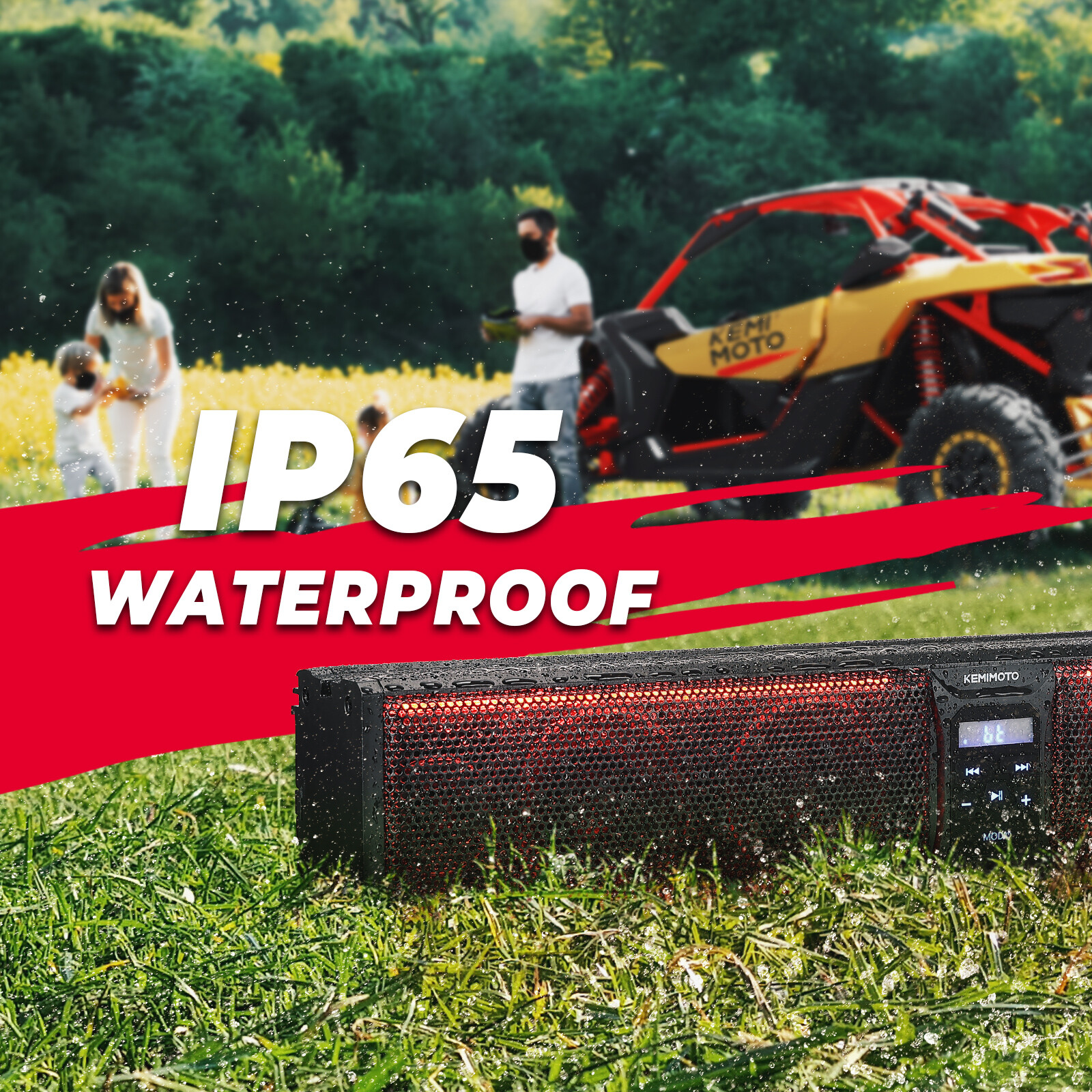 KEMIMOTO 26'' RGB UTV Sound Bar Bluetooth Speaker System for Polaris RZR Can Am