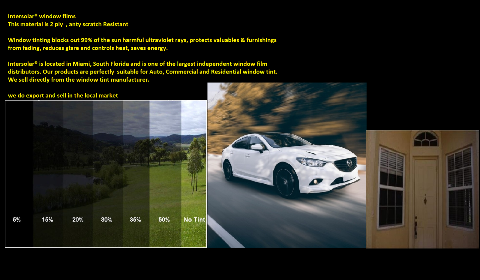 Polarizado para vidrios Autos Casas negocios hecho en usa Intersolar®