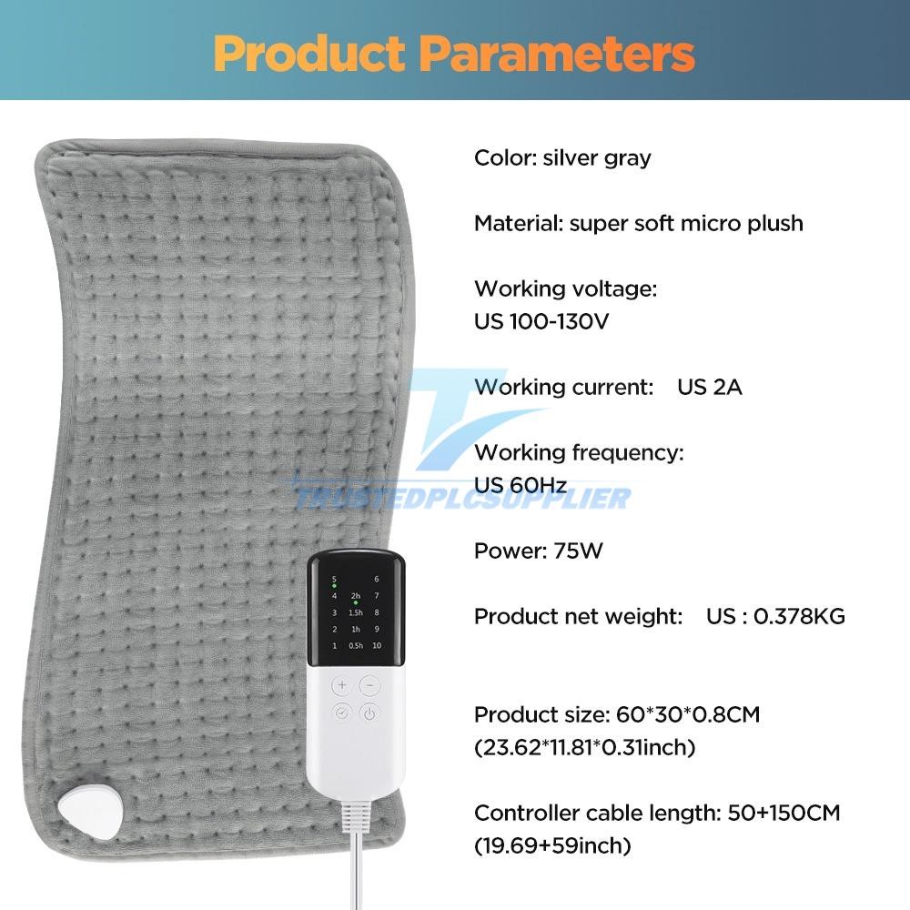 Electric Heating Pad For Back Pain & Cramps Relief 12"x24"10 Level Auto Shut Off