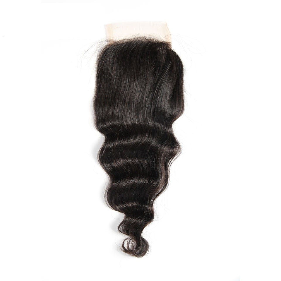 Flat Loose Wave Closure 4x4 Human hair Free Part Lace Closure Natural Black