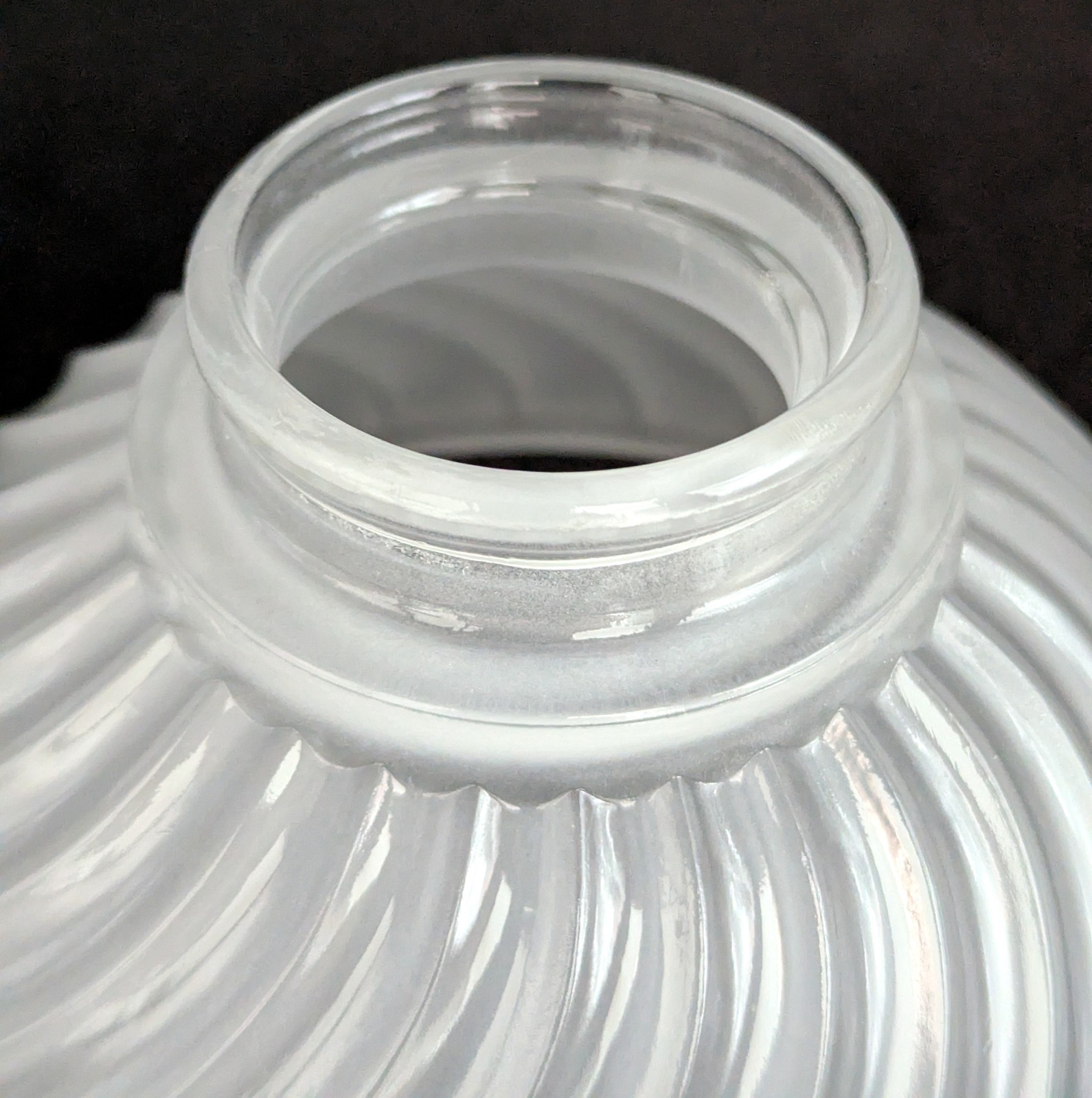 NOS! Frosted Swirl 6-1/2” dia. Low Bowl Glass Light Shade 2-1/4” Fitter VG Cond.