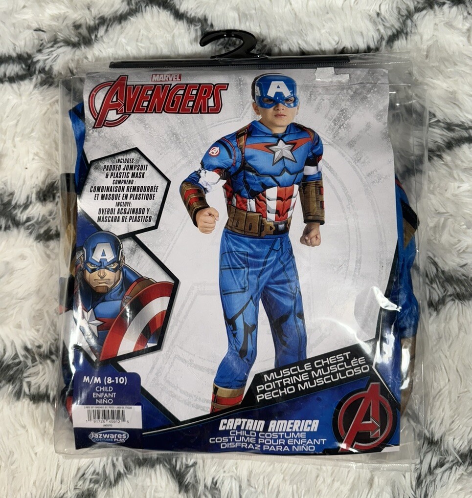 MARVEL Avengers Captain America Padded Jumpsuit Costume Cosplay Child M 8-10 NEW