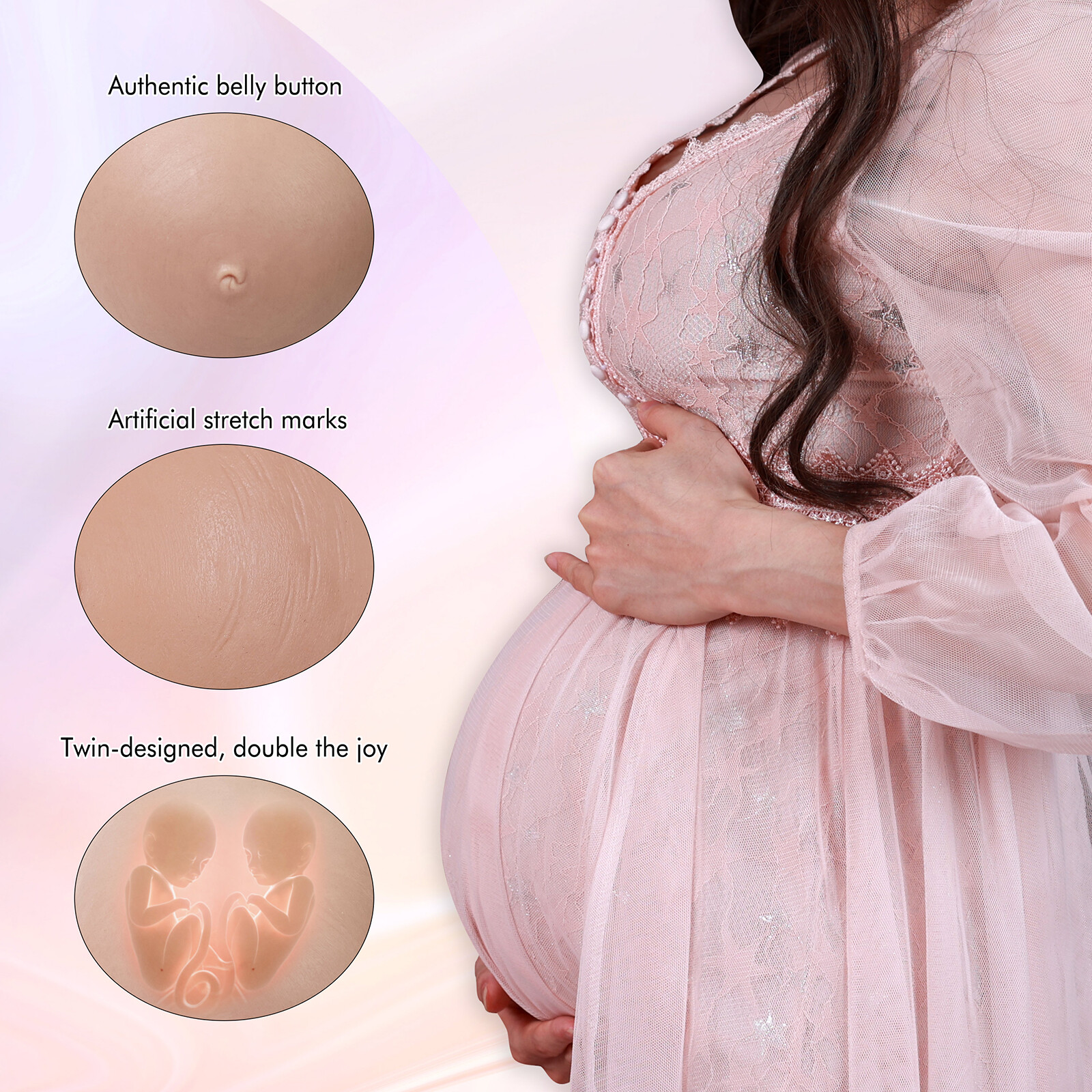Roanyer Silicone Pregnant Belly Fake Belly Bump Twins For Crossdresser Cosplay