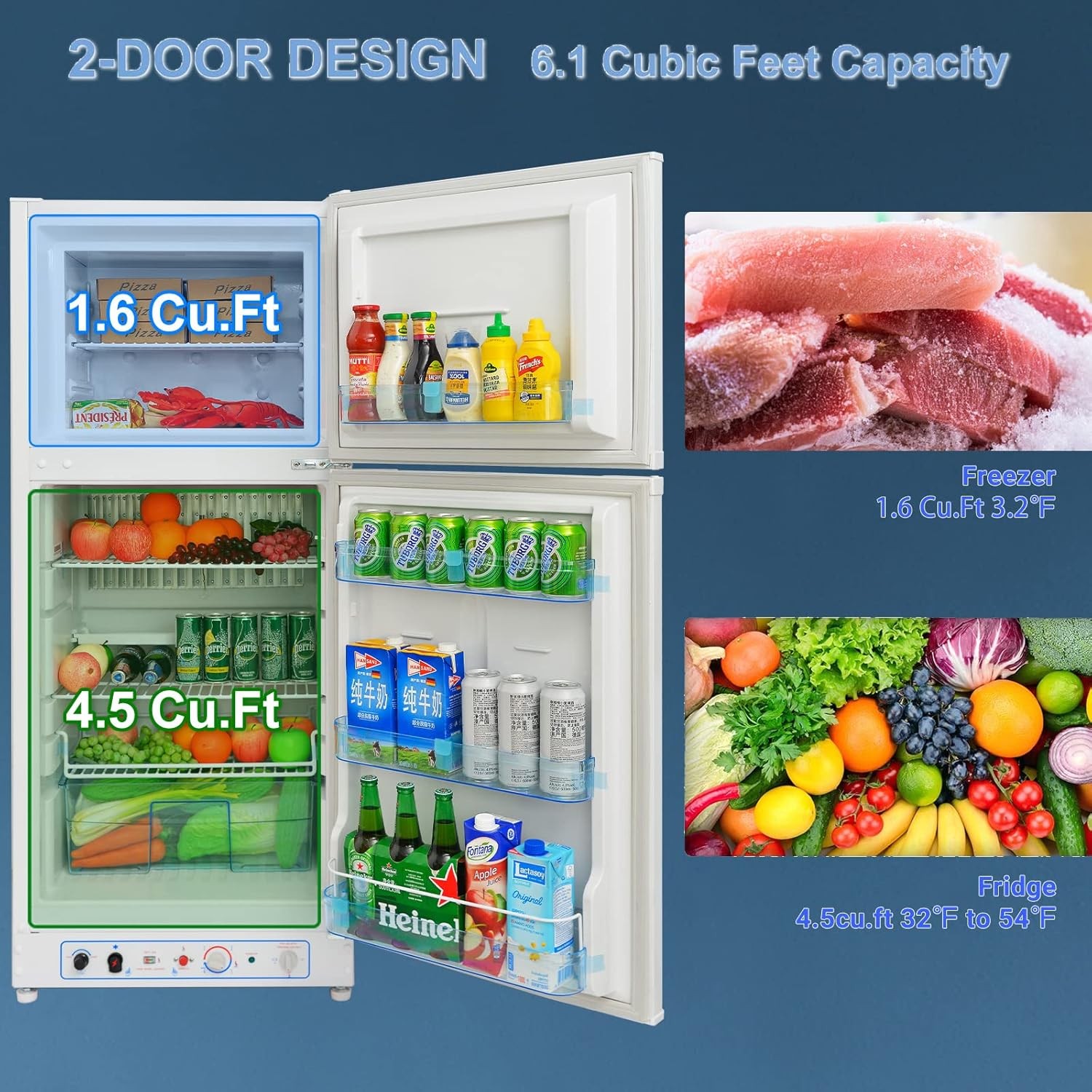 6.5 cu ft 2-Way Propane Gas Refrigerator Freezer RV Off-grid Cabin Camper White