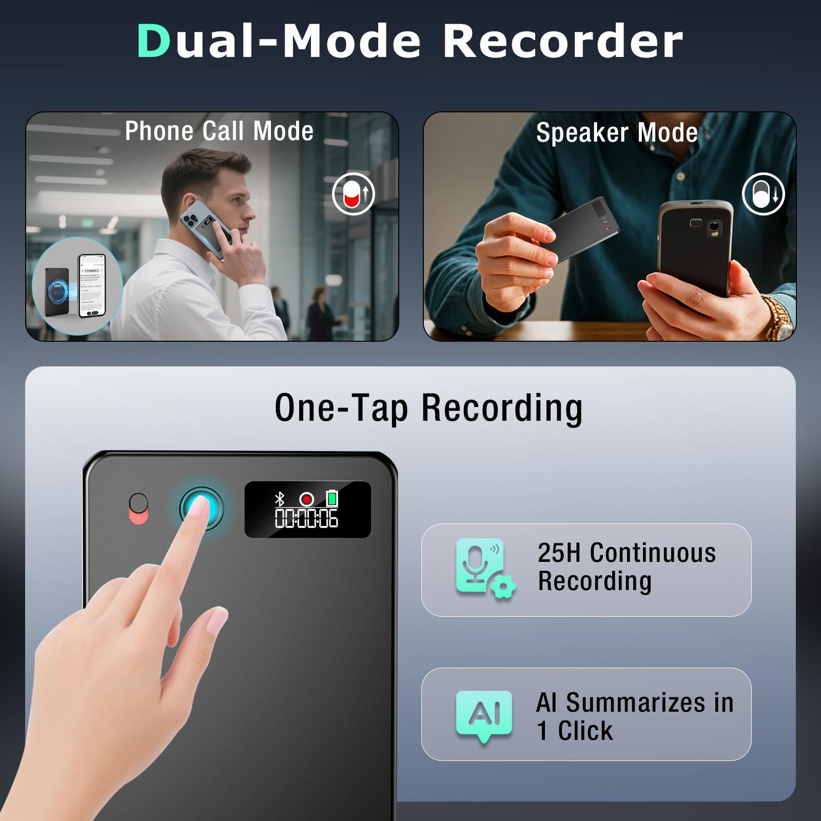 AI Voice Recorder, Audio Activated Recorder with Playback, App Control, Trans...