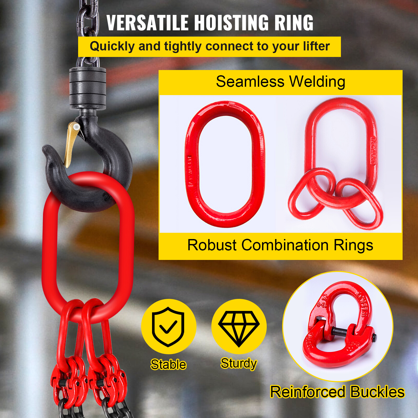 VEVOR 5/16" 5FT Chain Sling 4 Legs with Sling Hooks G80 Lifting Chain Sling