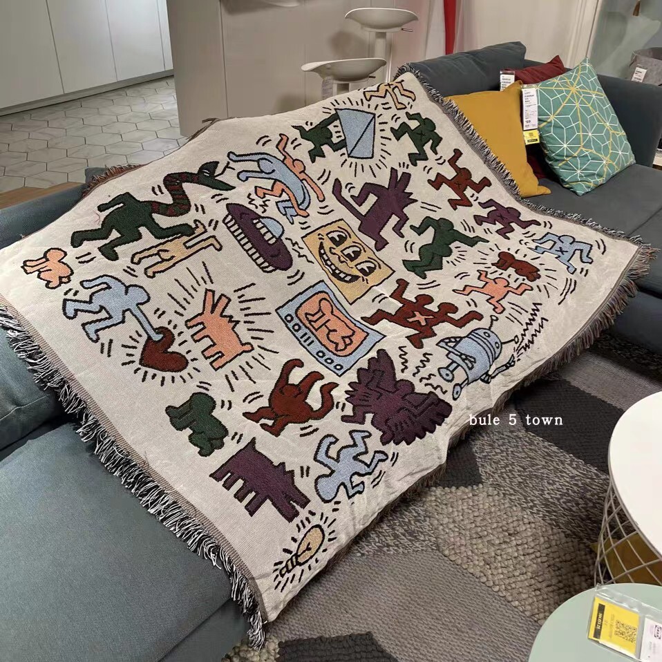 Keith Harring Graffiti Color Woven Tapestry Blanket Throws LGBTQ Decor