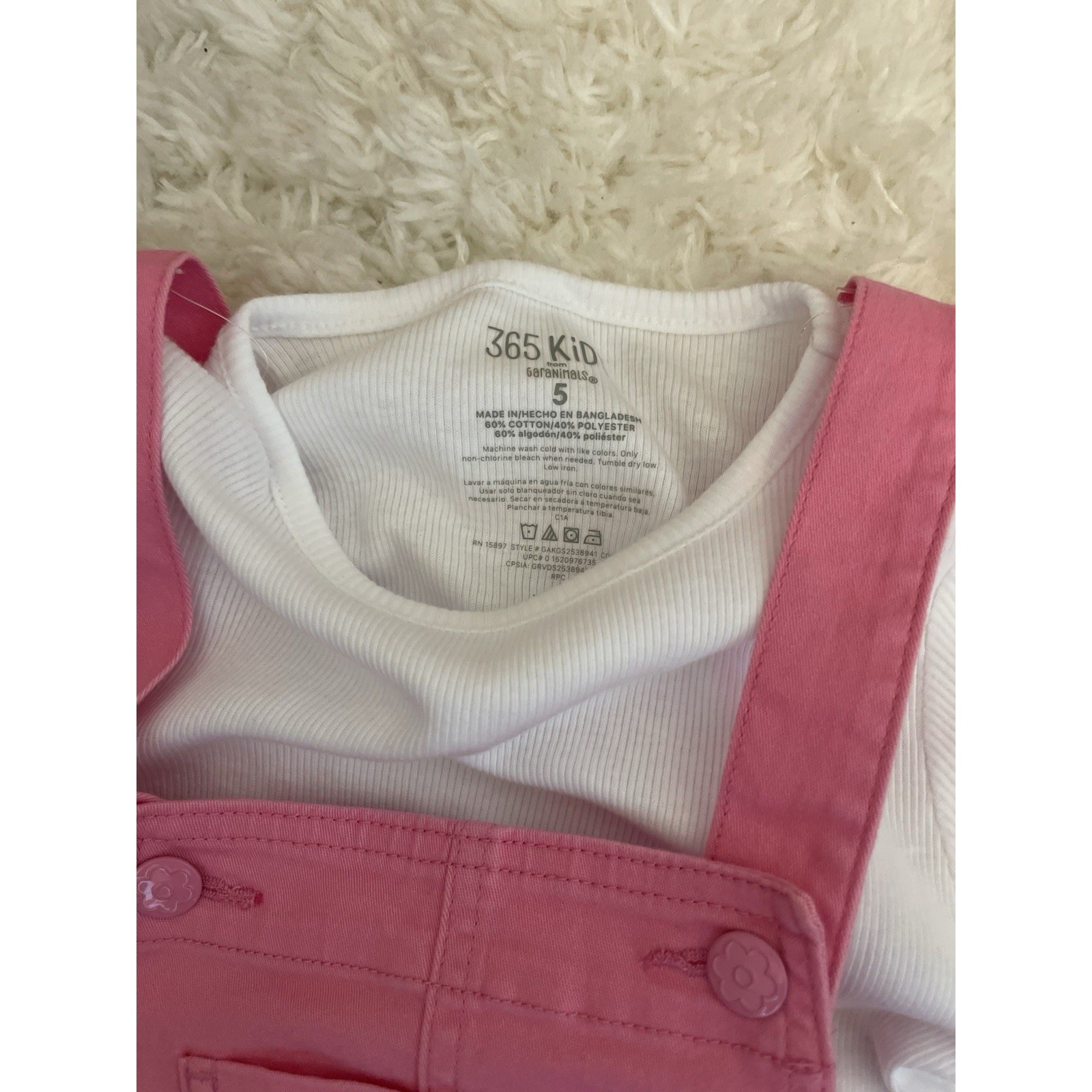 365 Kids Girls 2 Pack Pink and Blue Denim Overalls and T-shirt 5 Rainbow Heart