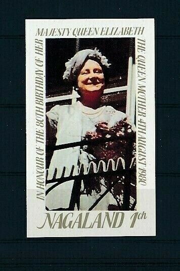 D109119 80th Anniv. Queen Elizabeth Queen Mother S/S MNH Nagaland Proof