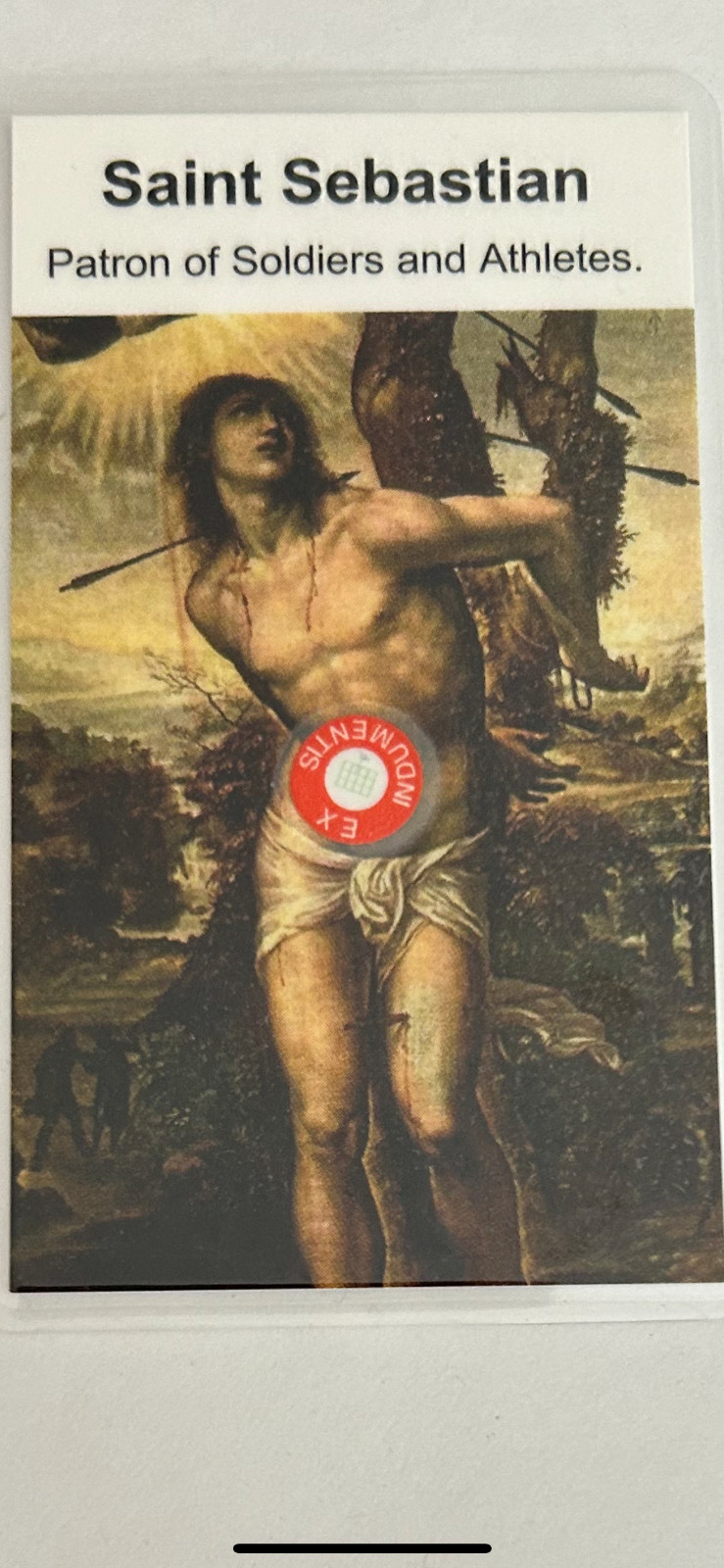 Saint Sebastian  3rd Class Relic Card