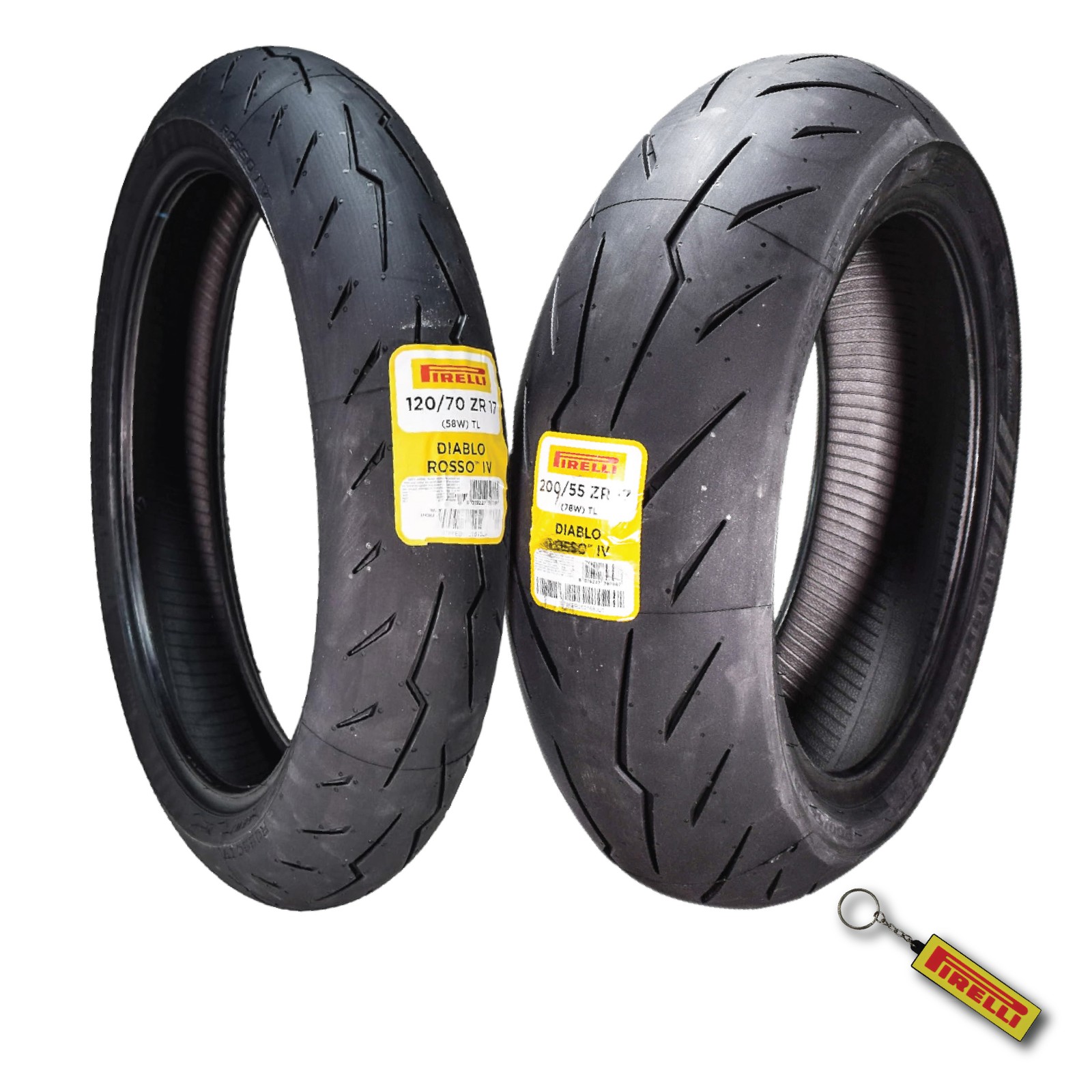Pirelli Diablo Rosso IV 120/70ZR17 Front & 200/60ZR17 Rear Tire Set w/ Keychain