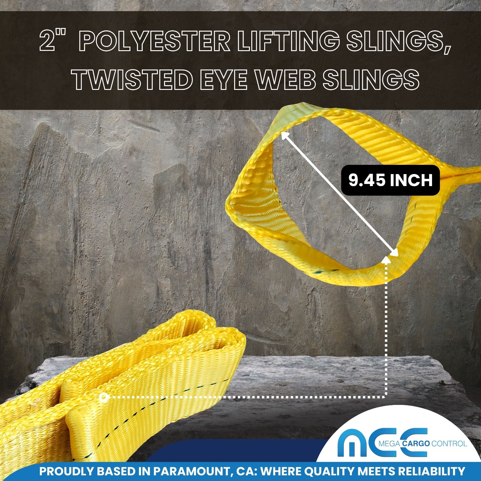 1 Pack 2" x 3ft Twisted Eye Web Sling Lifting Strap Industrial 3100 lbs