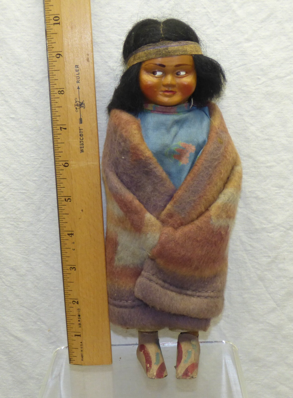 Skookum Dolls 10" Male & 9" Female w/ Taped Feet Side Glancing Eyes Vintage Pair