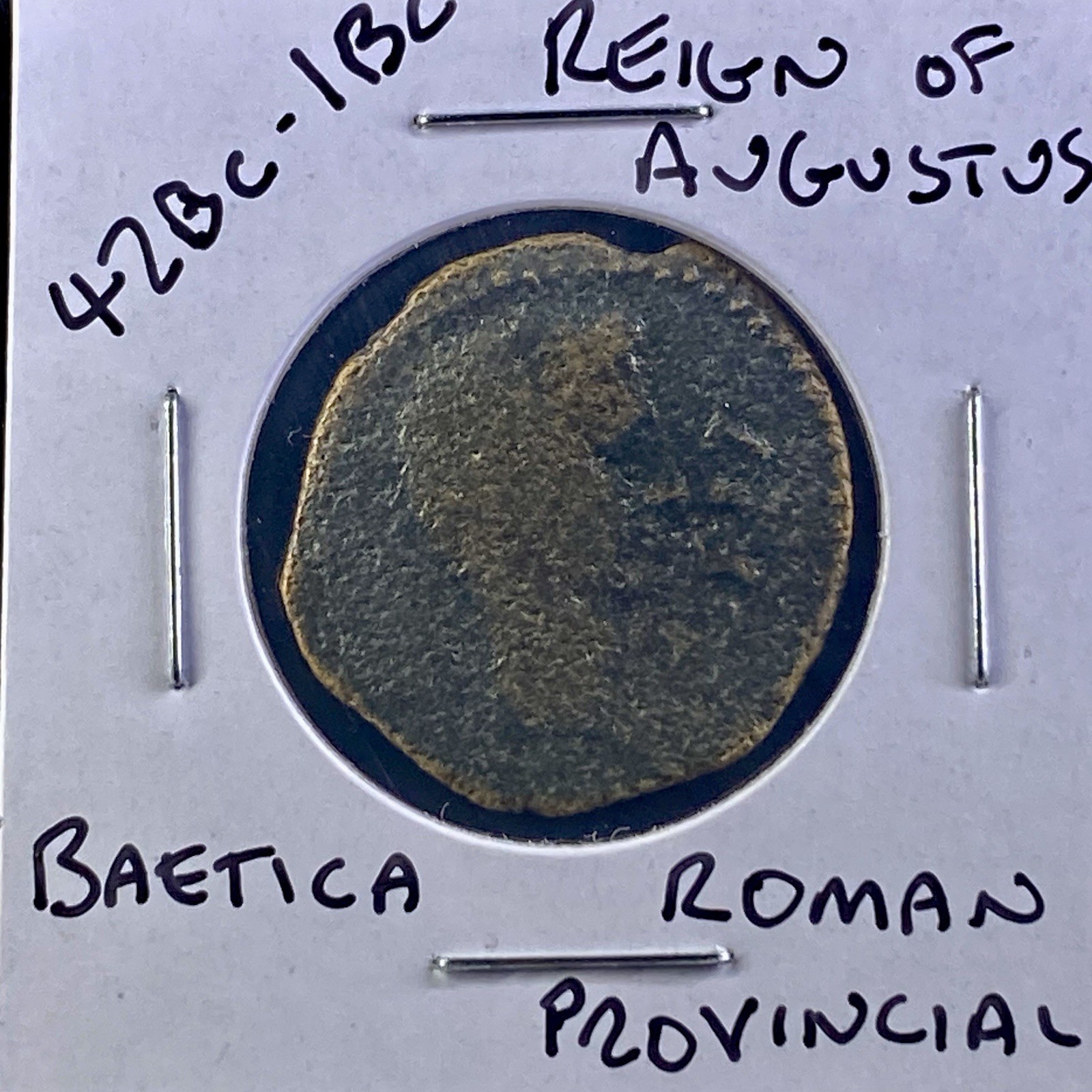 Roman Province of Baetica 42BC-1BC Coin Augustus Male Figure Holding Grapes Rare