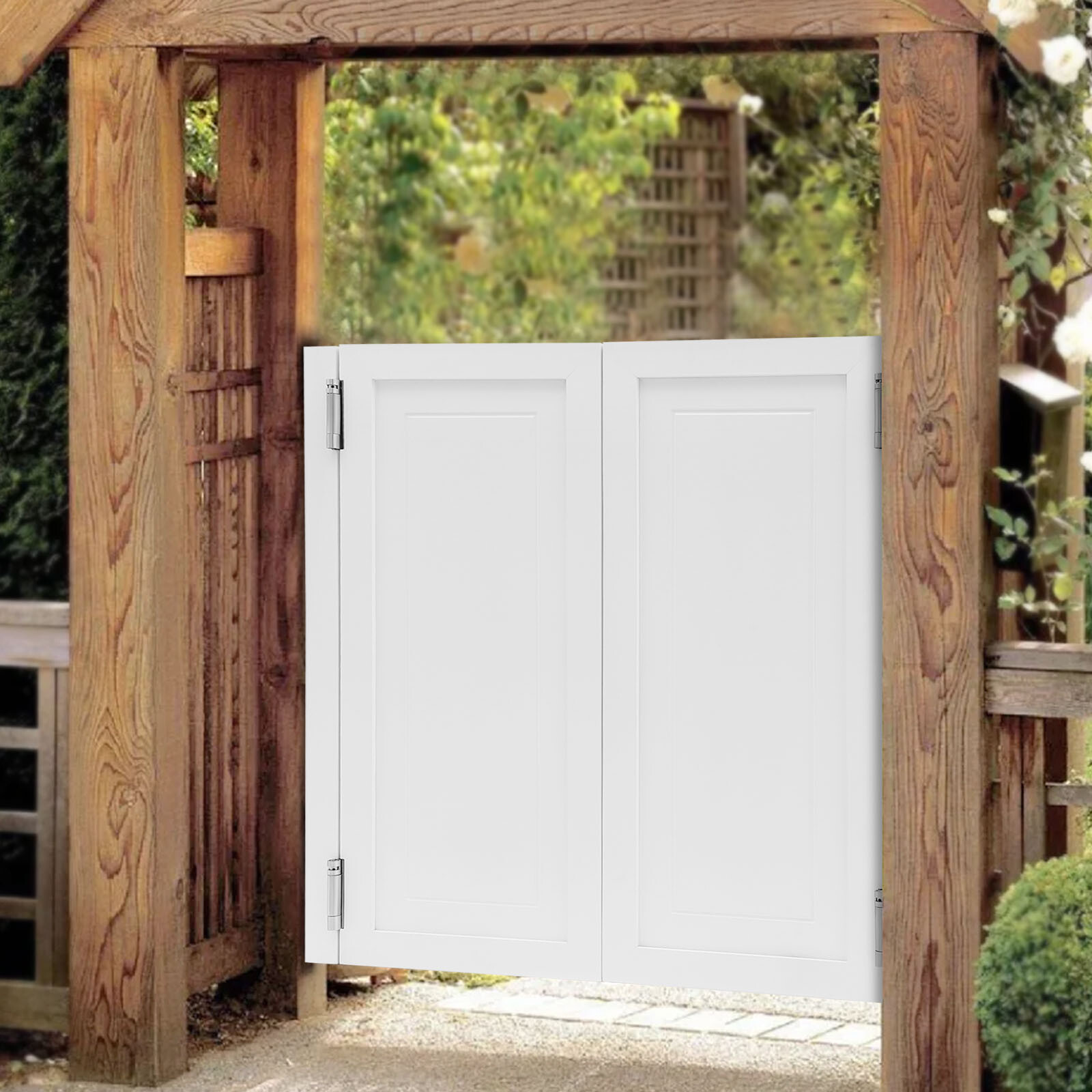 White Wood Swinging Door Wall-mounted Double Half Cafe Doors Saloon Bar W/ Hinge