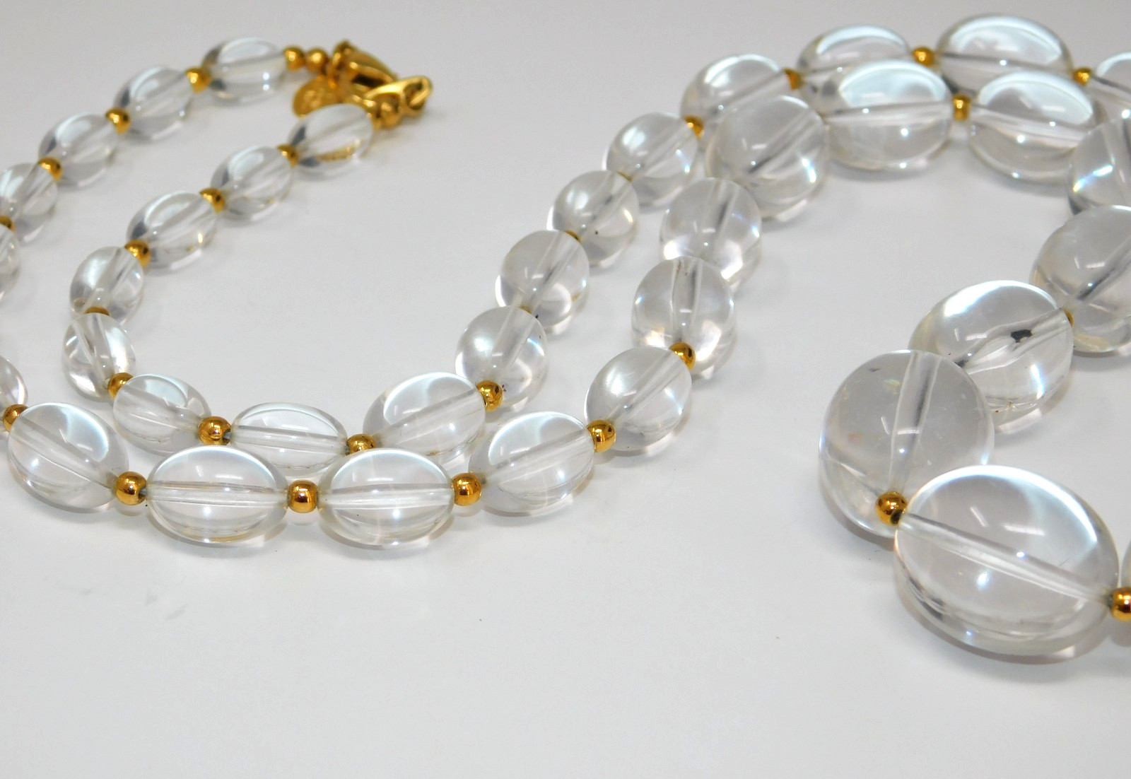 Vintage JOAN RIVERS Clear Lucite Graduated Bead Necklace w/ Gold Tone Spacers