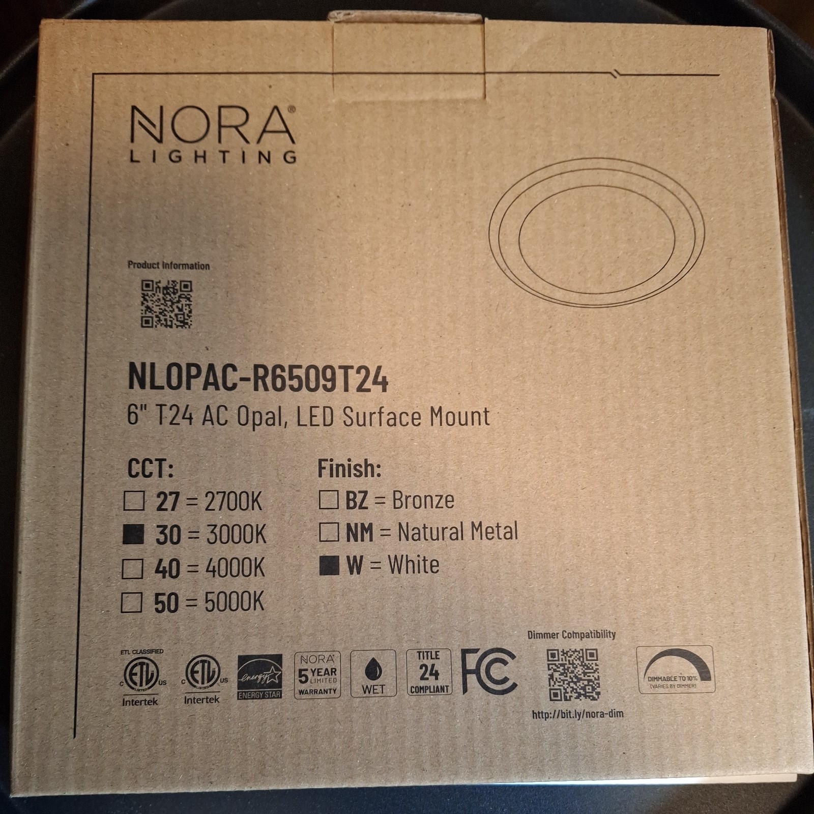 NEW 6" Nora Lighting NLOPAC-R6509T24 Opal Surface Mount LED Retrofit Kit 3000K