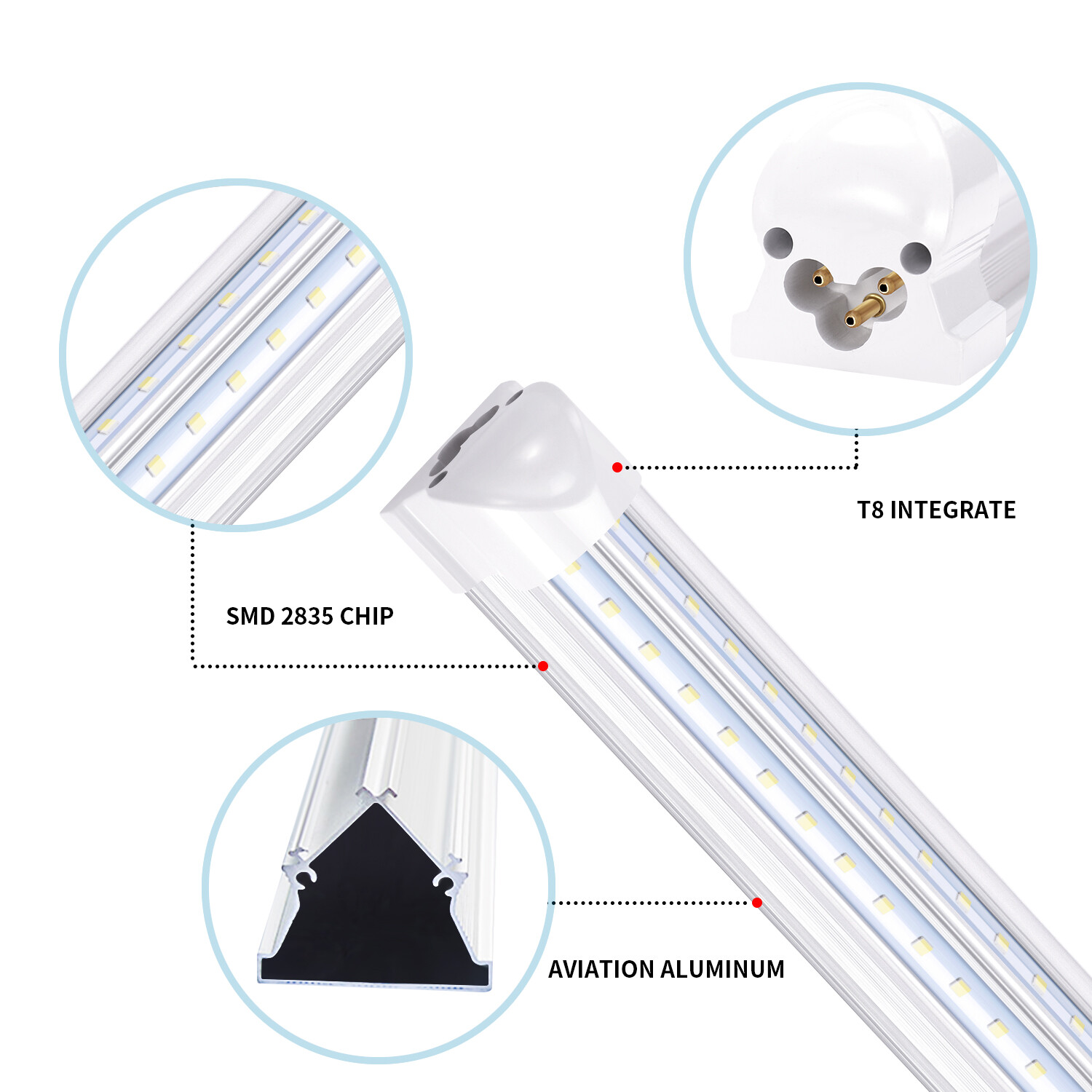 T8 LED Tube 8FT Garage Warehouse Light 8 Foot Linkable LED Shop Light Fixture