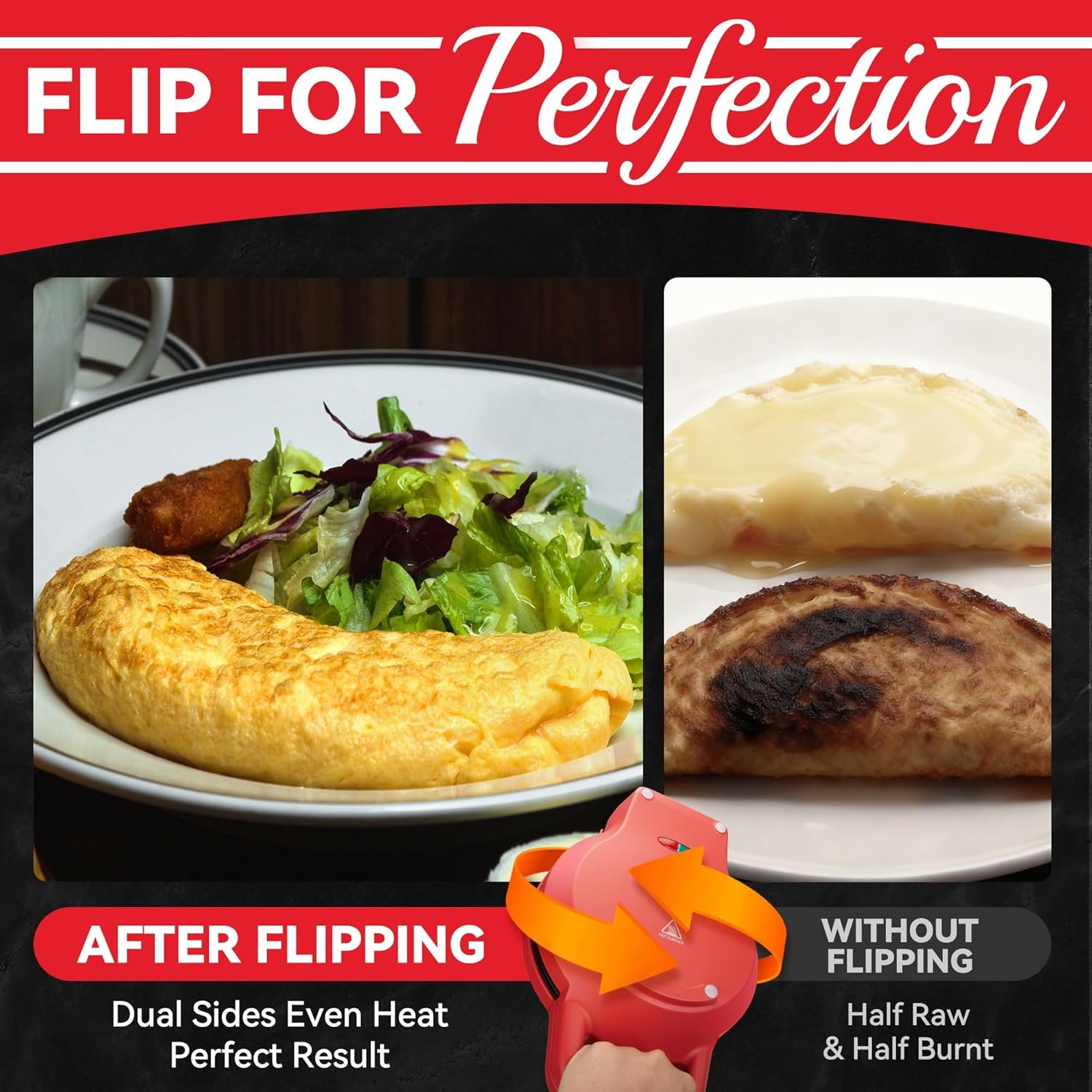 Flip Omelette Maker Electric, Omelette Pan Nonstick for 2 Individual 6.5" Omelet