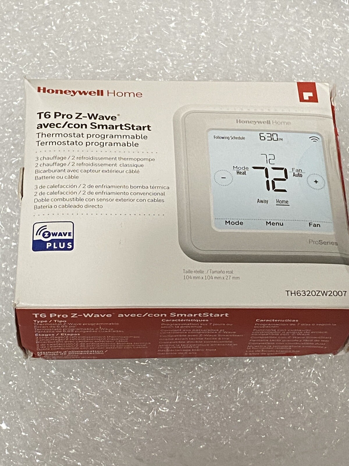 Honeywell T6 Pro  Z-Wave SmartStart Programmable Thermostat  (TH6320ZW2007)