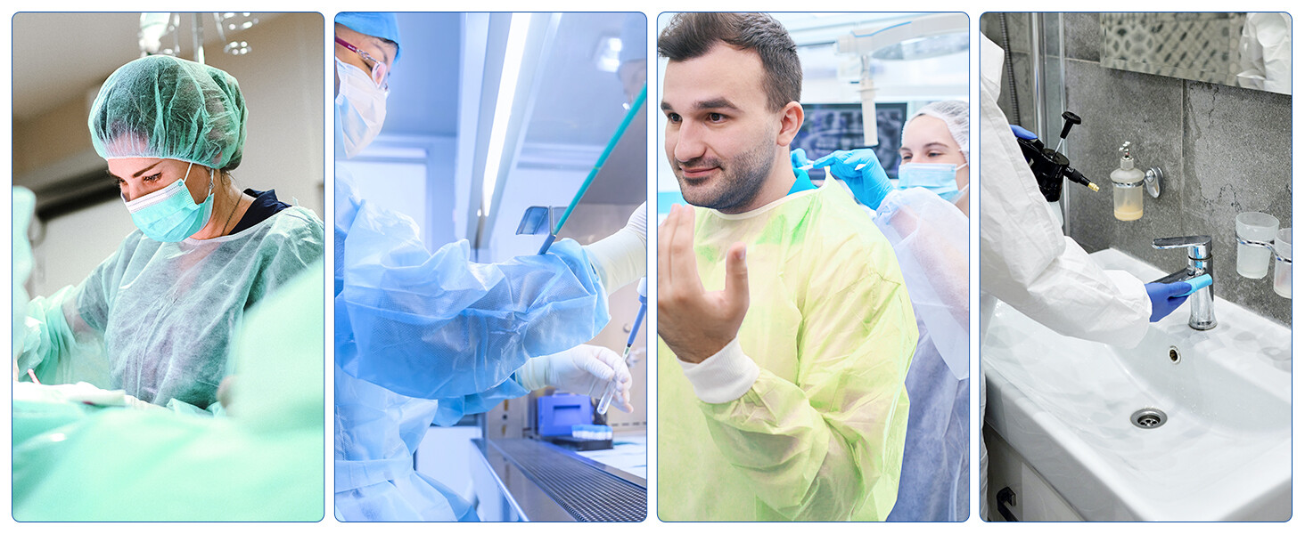 JMU Disposable Isolation Gowns Soft PP Medical Gowns Elastic Cuff 10pcs/pk