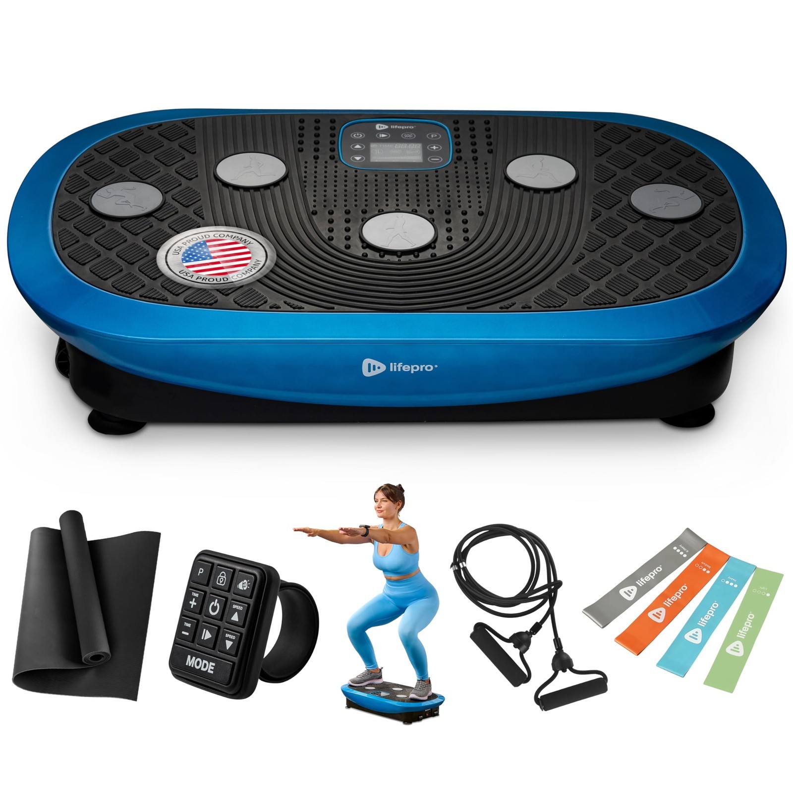 Rumblex Plus 4D Vibration Plate Exercise Machine - Full Body Workout - Blue Plus