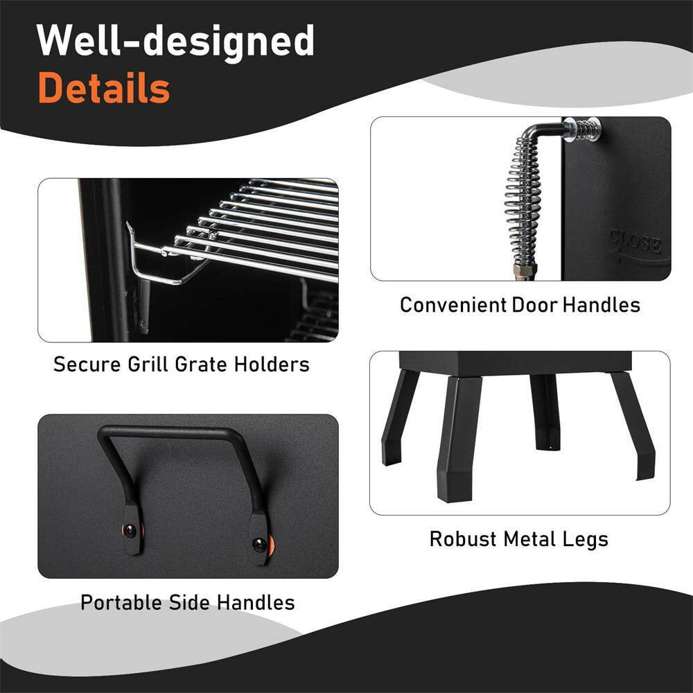 Vertical Charcoal Smoker BBQ Barbecue Grill with Temperature Gauge Outdoor Black