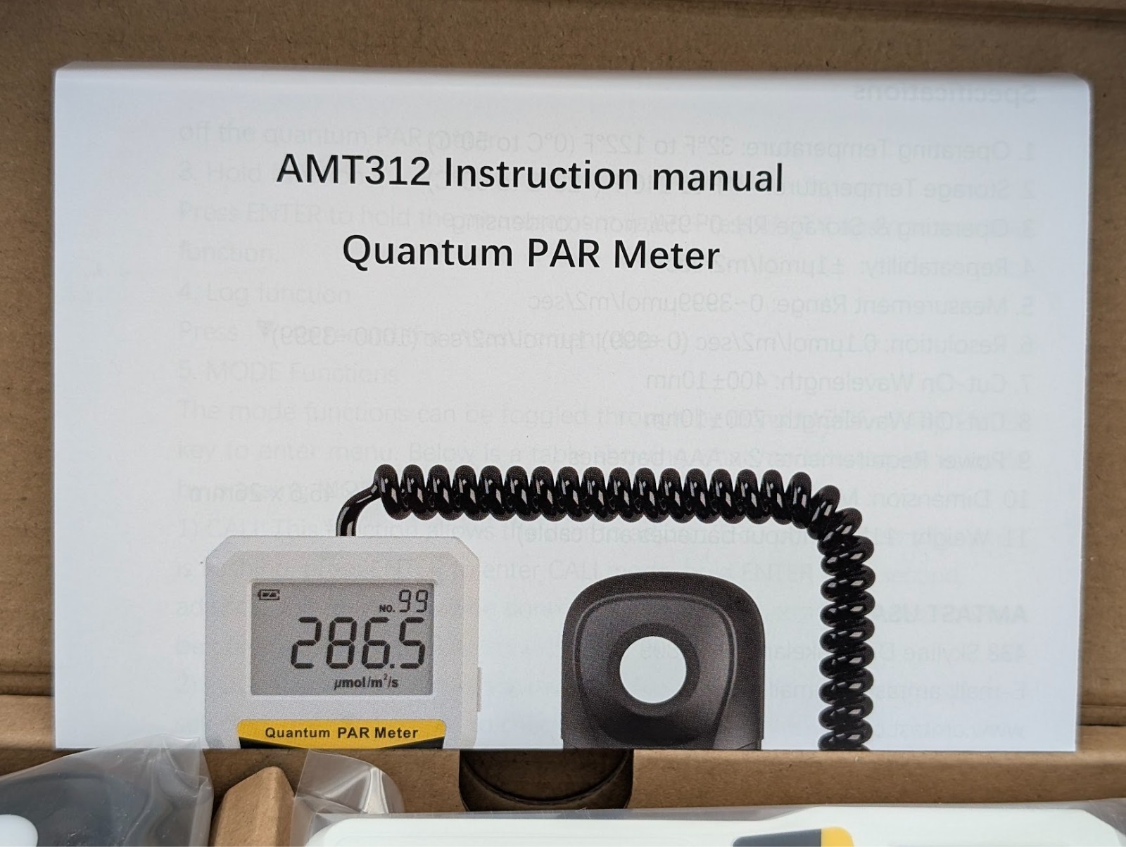 Advanced Quantum Sensor PAR Meter (Micromoles), Measure Light Intensity AMT312