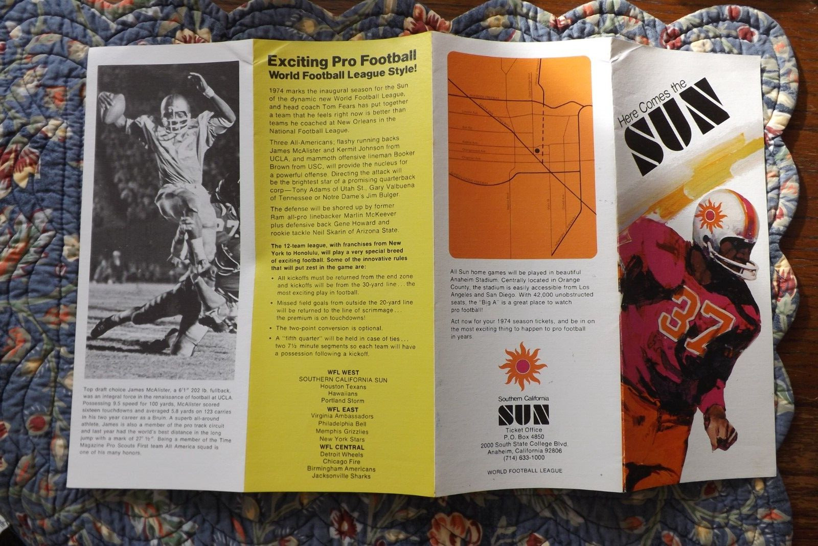 1974 Southern California Sun WFL Pre-Season Brochure with Virginia Ambassadors!