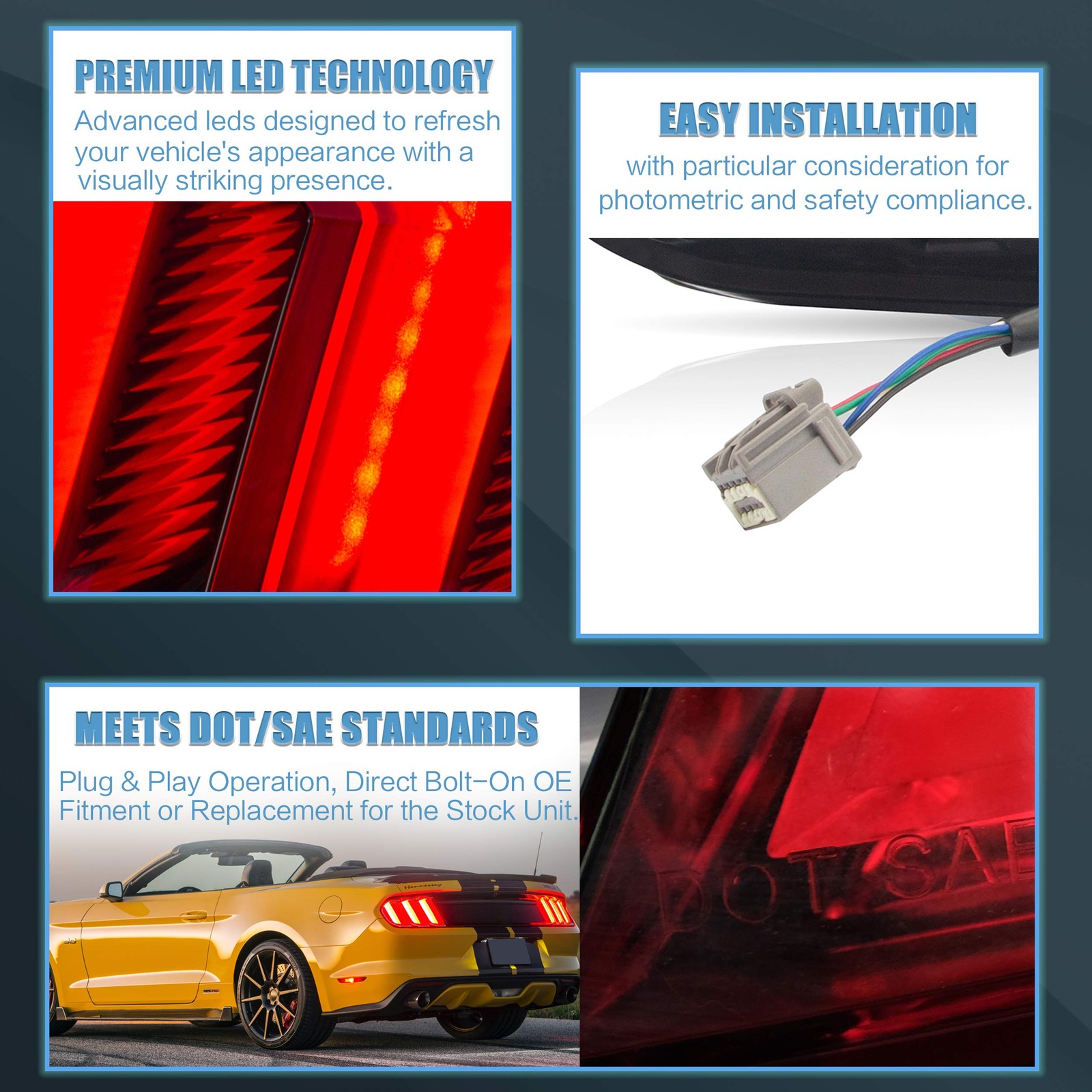 Tail lights Assembly Fit for 2015-2020 Ford Mustang 6th Gen Plug-and-play