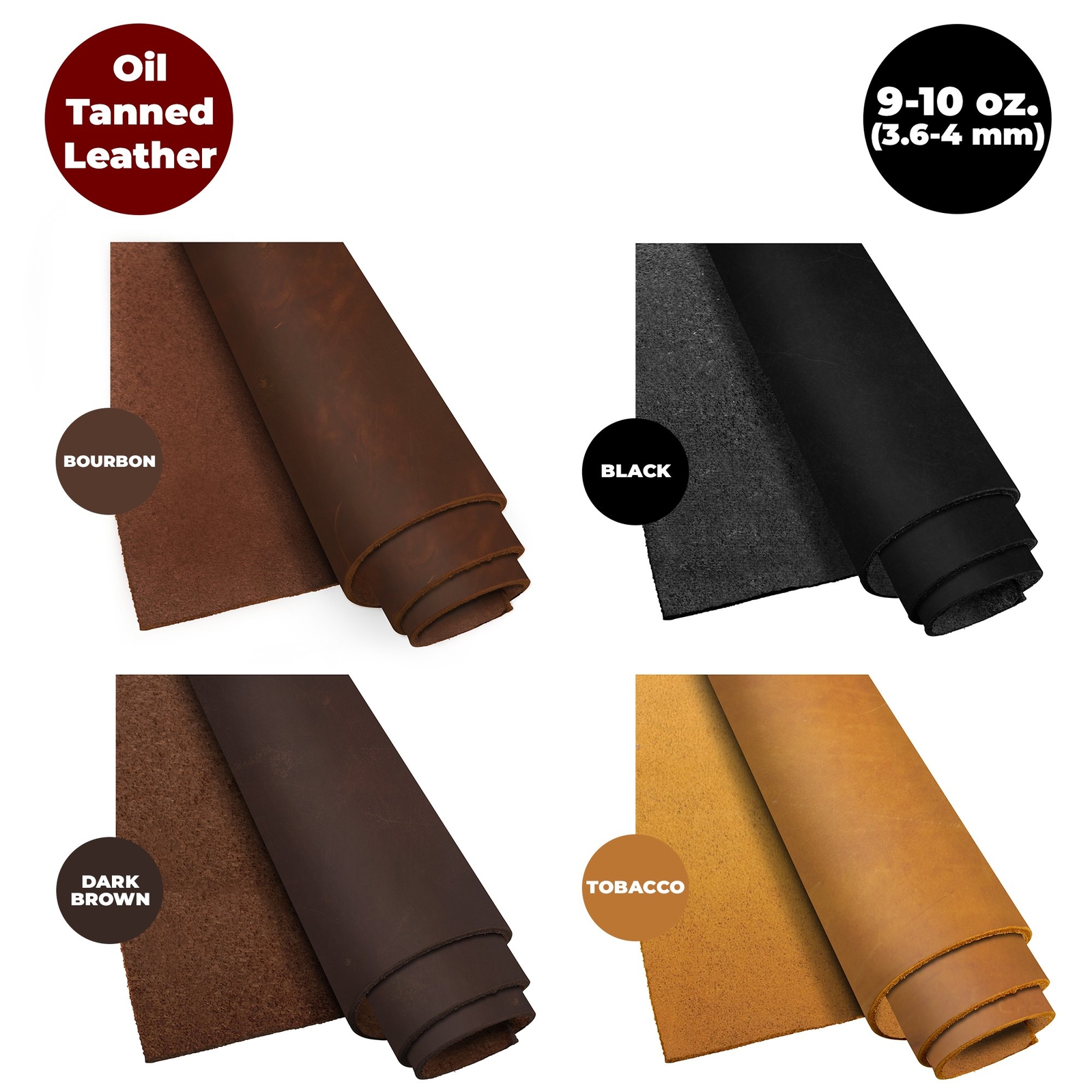 ELW 9-10 oz (3.6-4mm) Heavy Weight Oil Tanned Cowhide Full Grain Leather