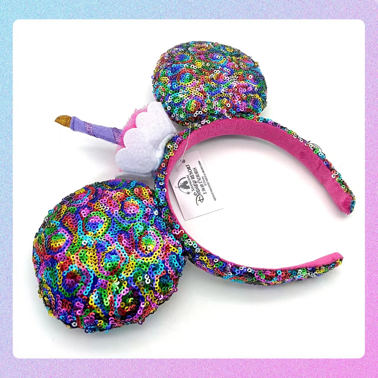 Disney-Parks Headband Birthday Cake Colorful Sequins Mickey Minnie Mouse Ears