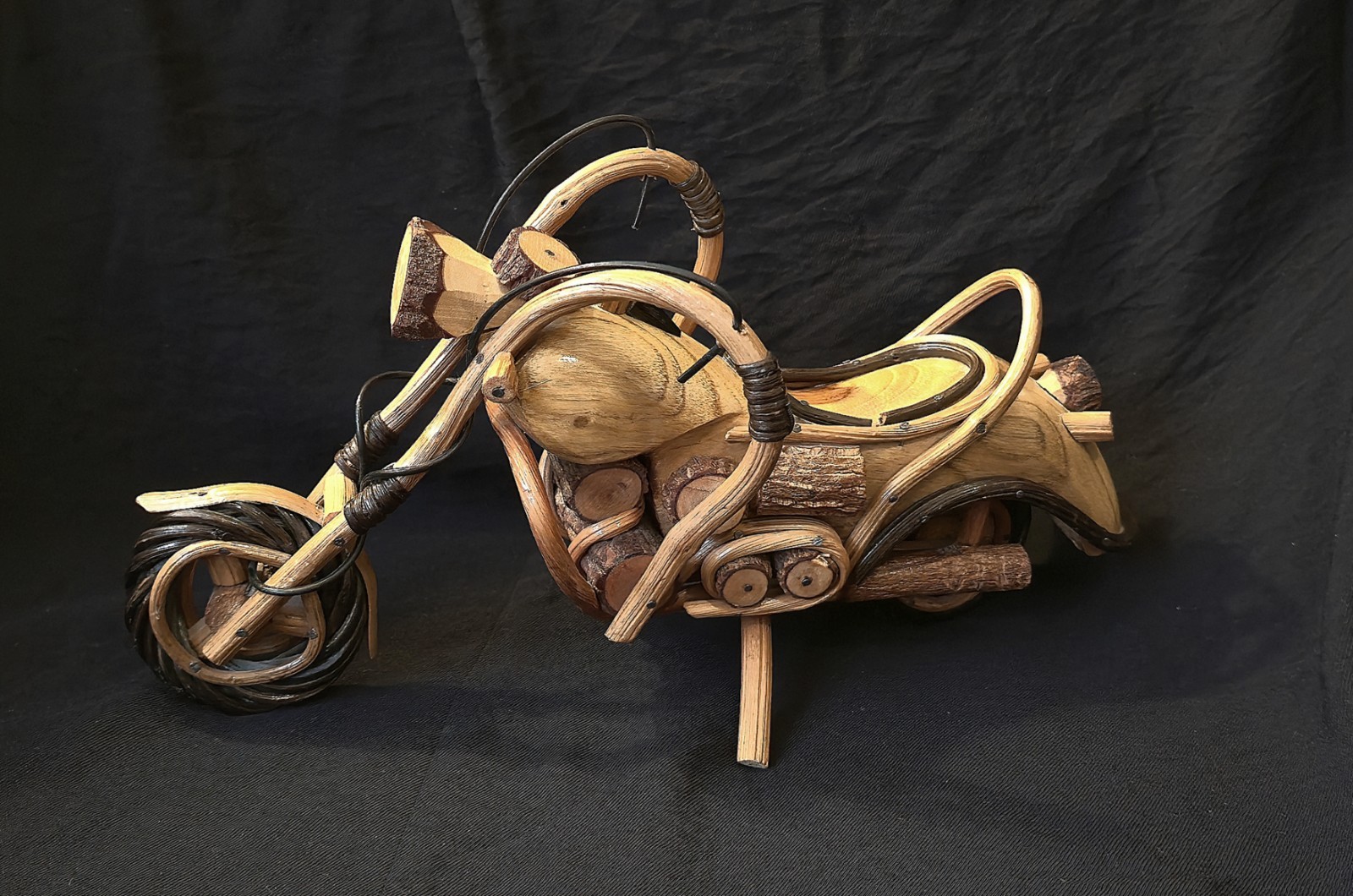Handmade Twig Folk Art Chopper Motorcycle Sculpture Wood Rustic 12" Harley Style