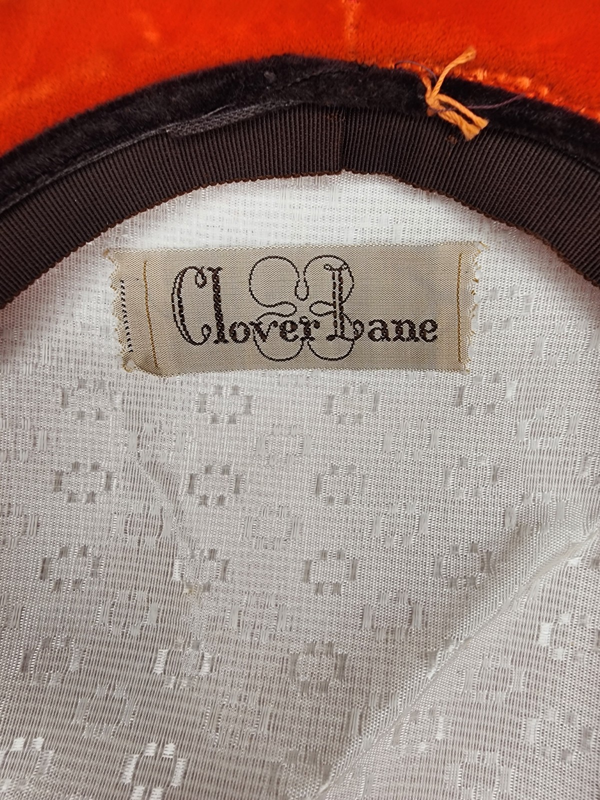 Vintage Clover Lane Art Deco Velvet Velour Beret Hat Fascinator Bright Orange