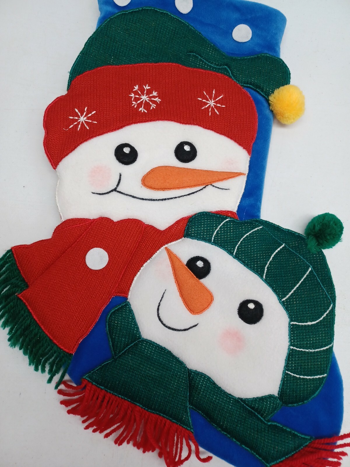 Christmas Stocking velvet snowman Patchwork Red Blue Green