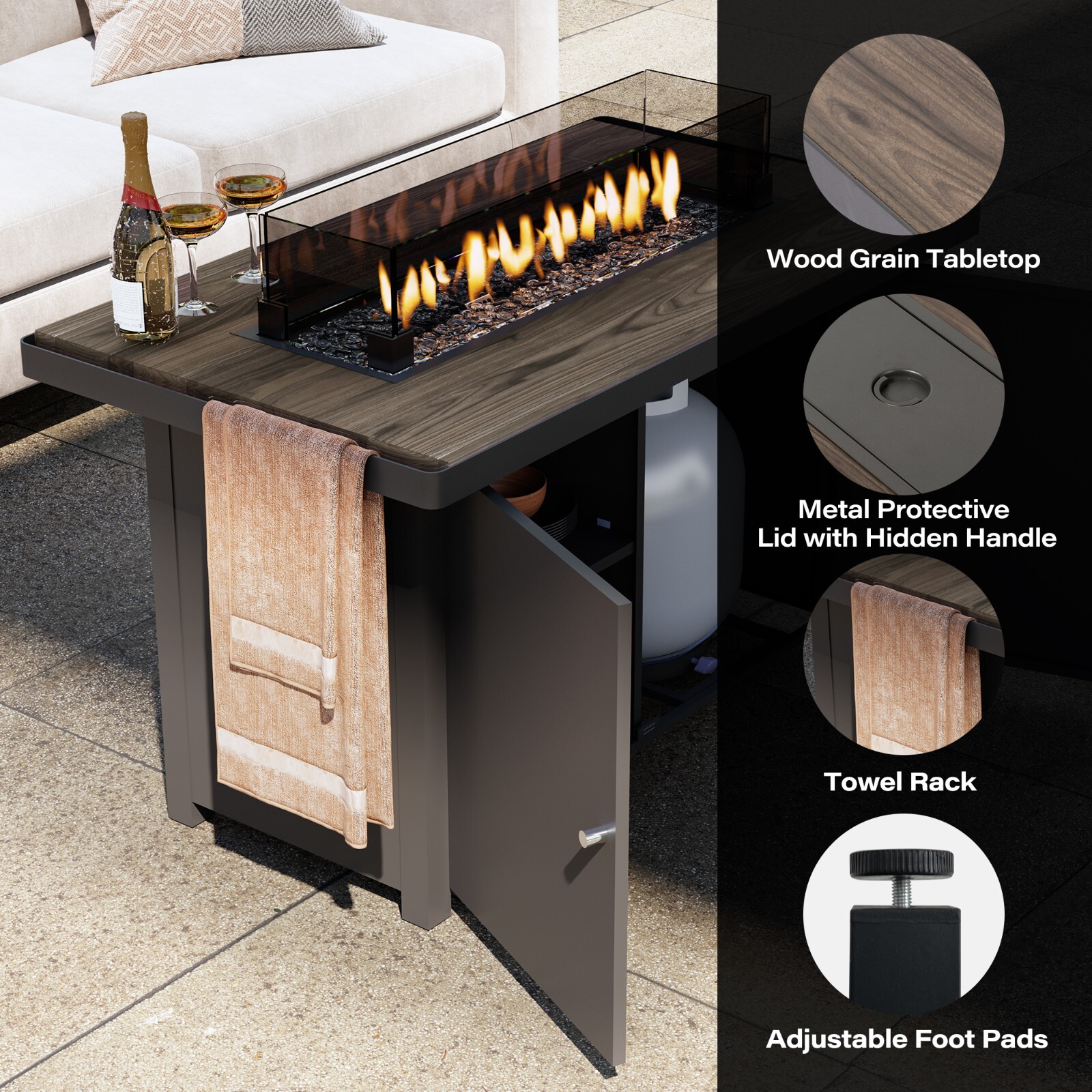 LAUSAINT HOME 43" Outdoor Fire Pit Table, 55,000 BTU Patio Propane FirePit