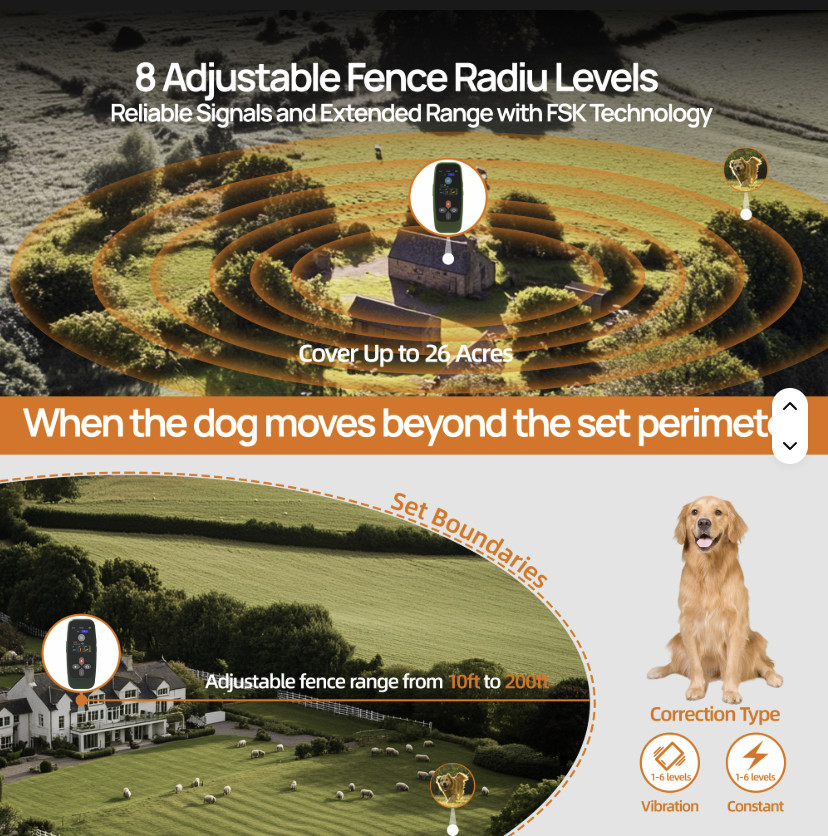 TQT 4-in-1 Wireless Dog Fence System Electric Dog Fence with Training Collar