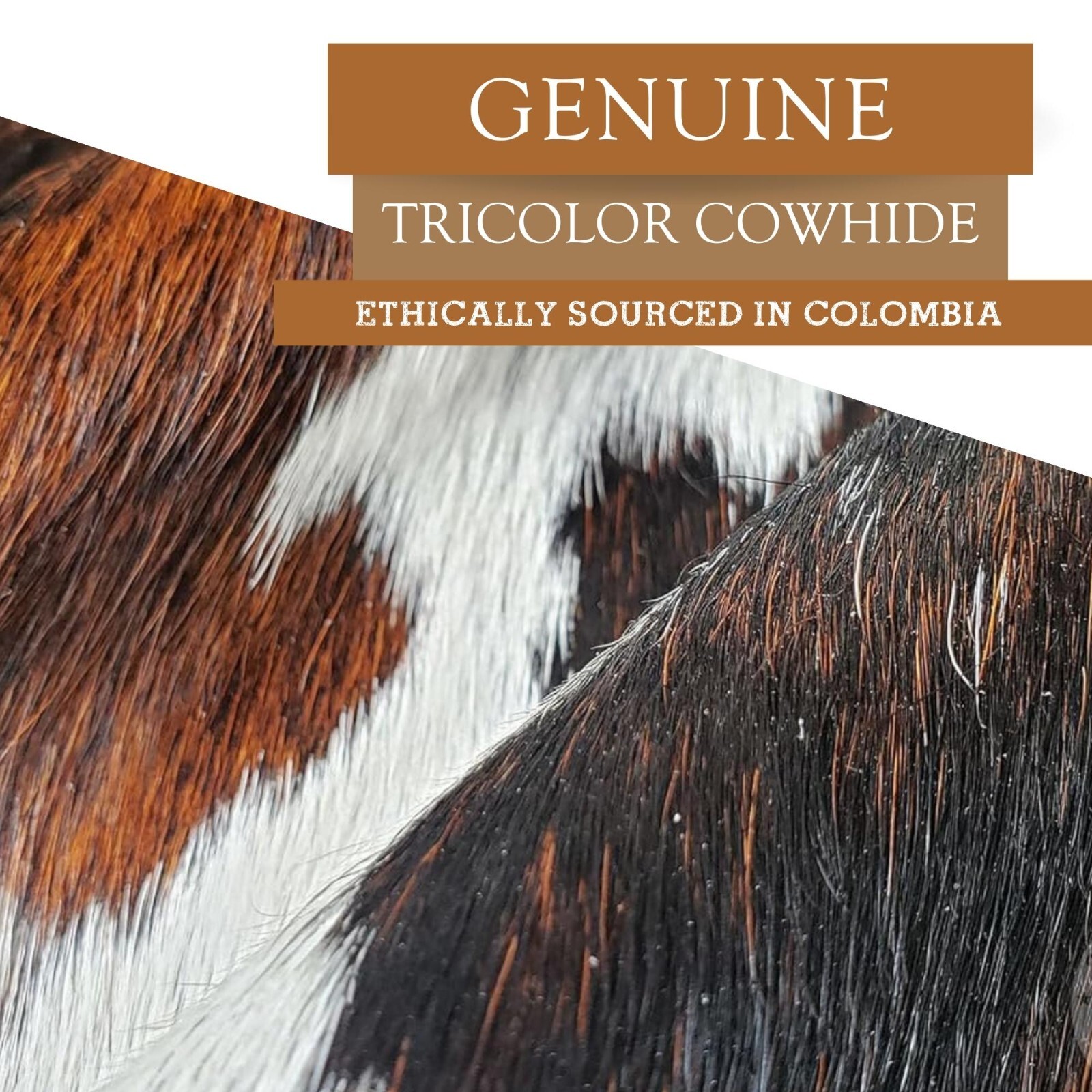 Real Cowhide Rug Tricolor - Size 6 x 6-7’
