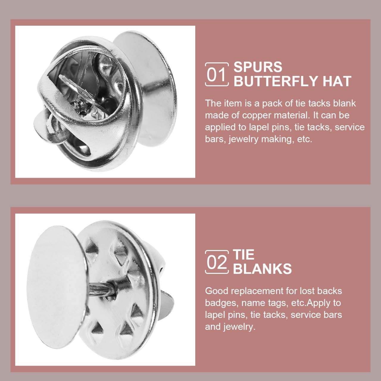 50 Pairs Silver Butterfly Tie Tacks 4mm Pin Back Clutch Replacements DIY Crafts