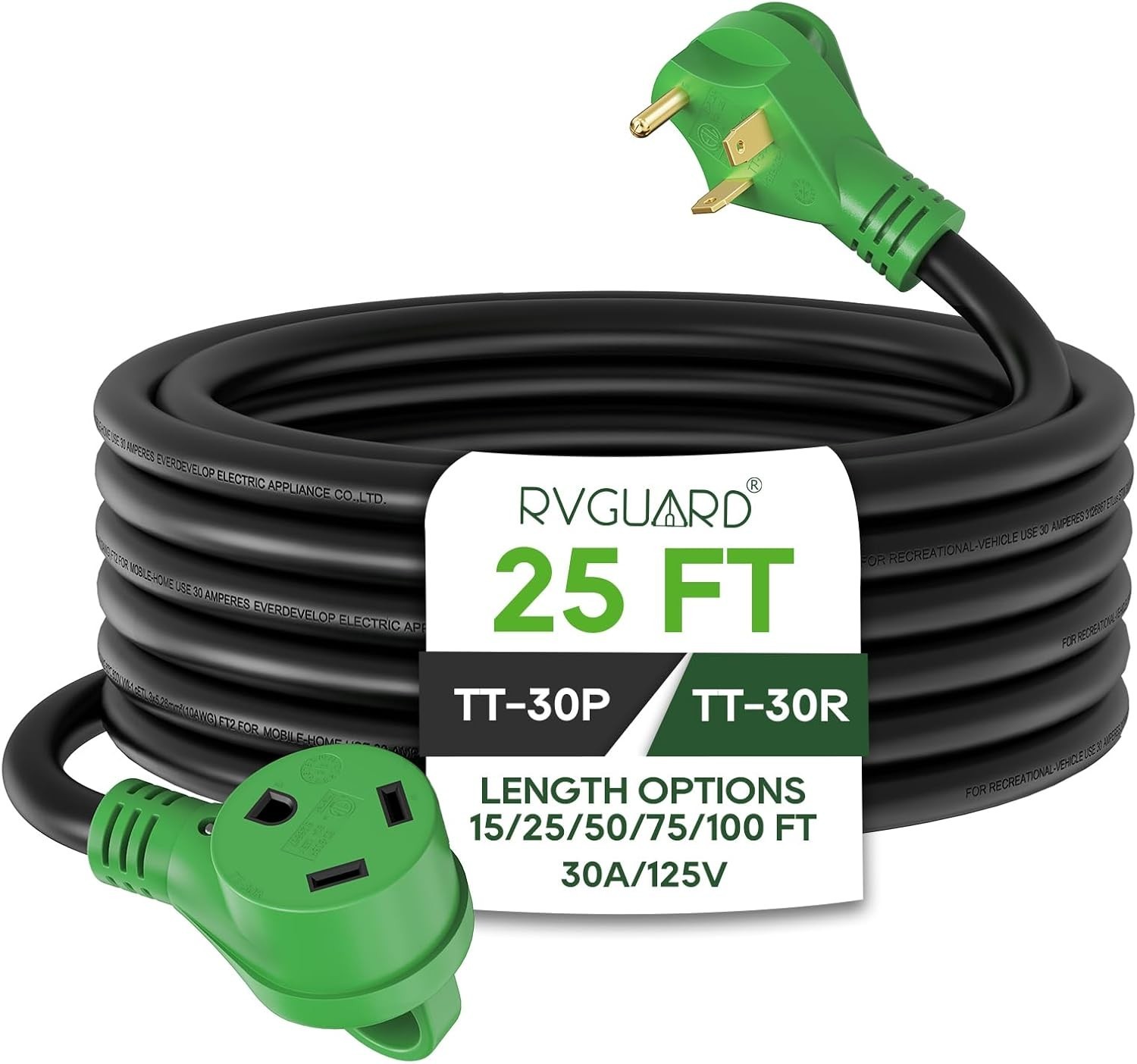 30 Amp 25 Foot RV Extension Cord, Heavy Duty 10/3 Gauge STW Cord TT-30P/R