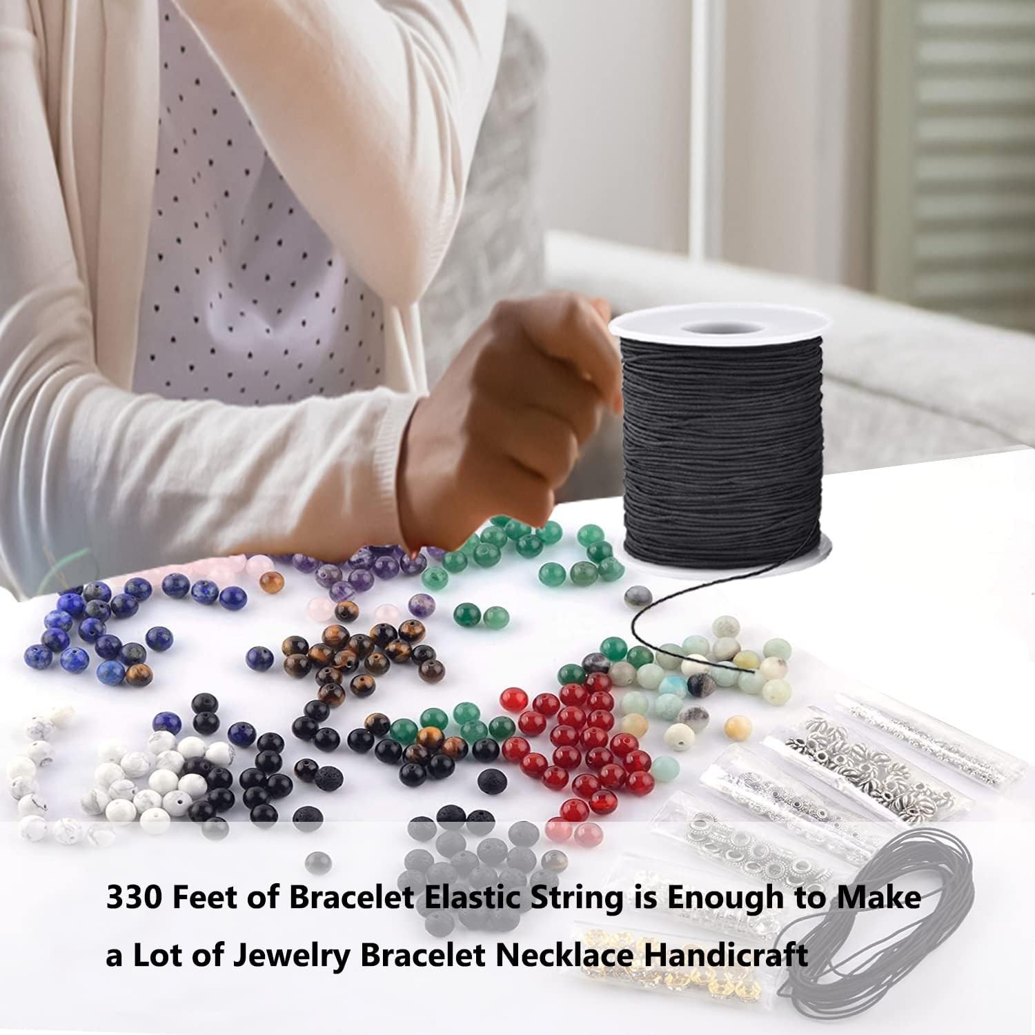 Elastic Cord for Bracelets, 1 mm 330 Feet Durable Bracelet Black, Black