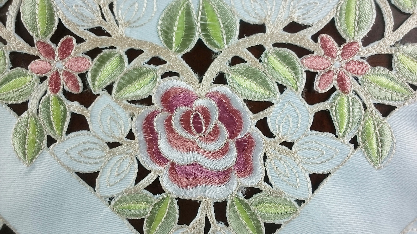 Ivory Cream Embroidered Rose Cutwork 33" Square Polyester Tablecloth Table Cover