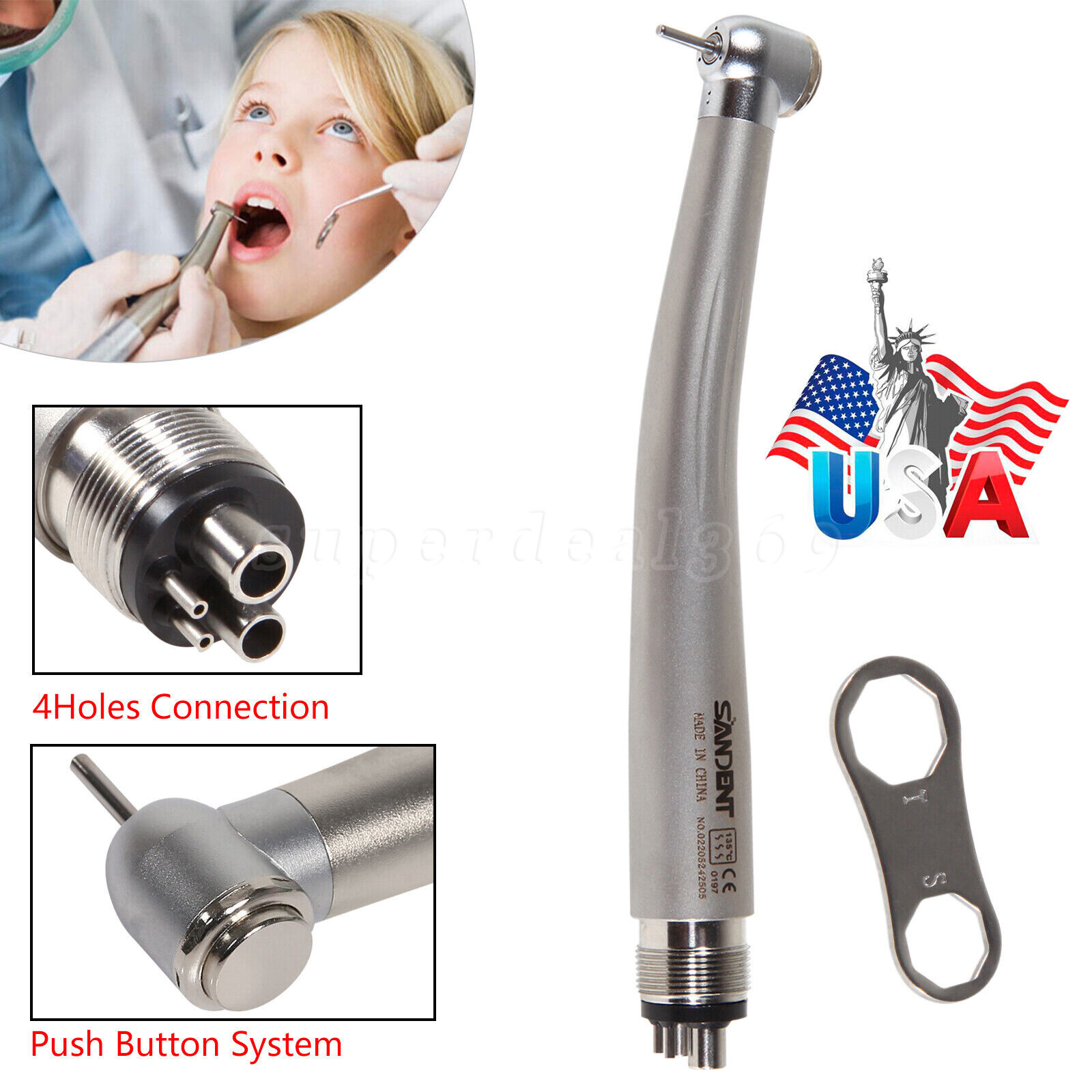 10* Dental High Speed Handpiece with LED/without LED Type Air Turbine 4 Holes