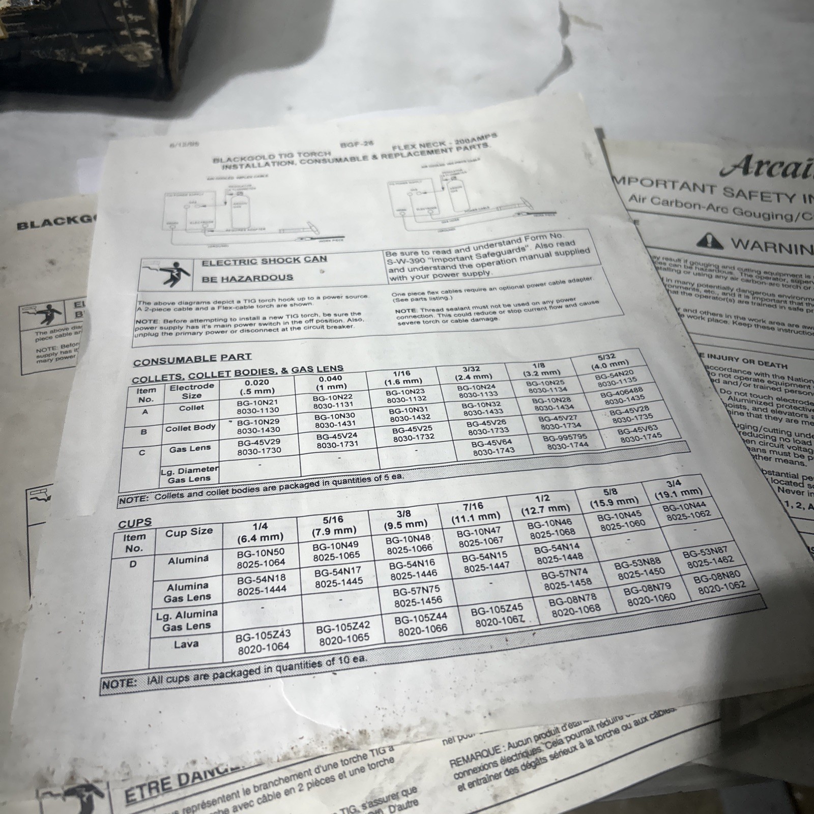 Black Gold Tig Torch Bgf-26v-25f. Welding Torch Flex Neck 200 Amp Arcair 25’