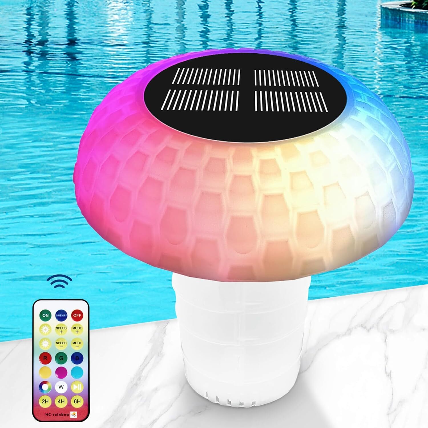 Solar Pool Chlorine Floater with Colorful Lights & Remote - 3" Tablet Dispenser