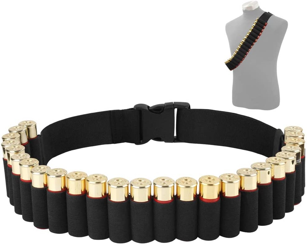 25 Round Shotgun Sling Bandolier Ammo Waist Belt with Shell Holder for 12GA 20GA