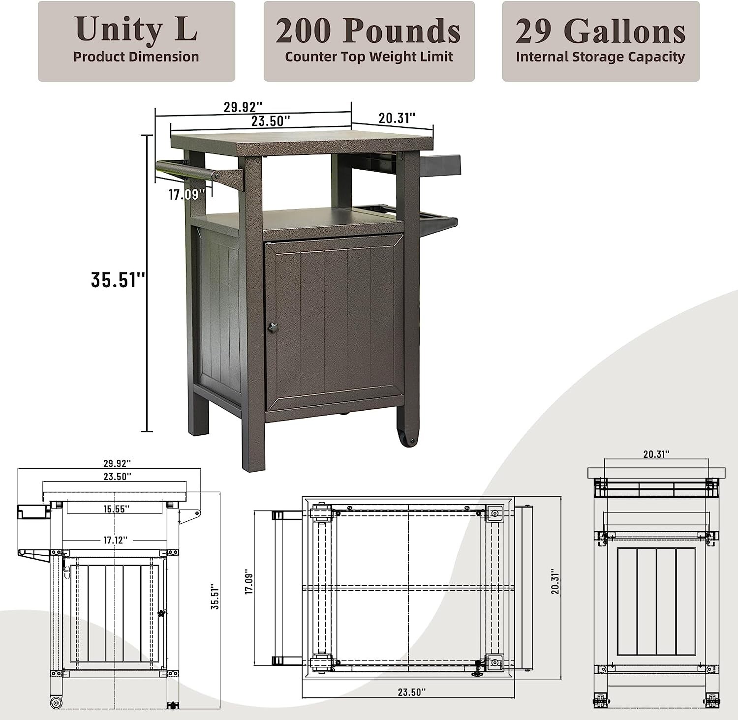 Domi Outdoor Grill Carts w/Wheels,Metal Table and Storage Cabinet for BBQ(Brown)