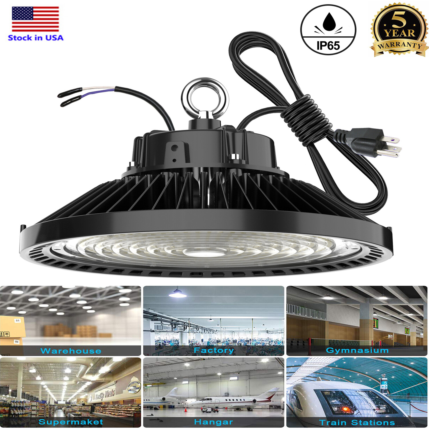 ETL Dimmable UFO High Bay LED Light Warehouse GYM Garage Commercial Lights IP65